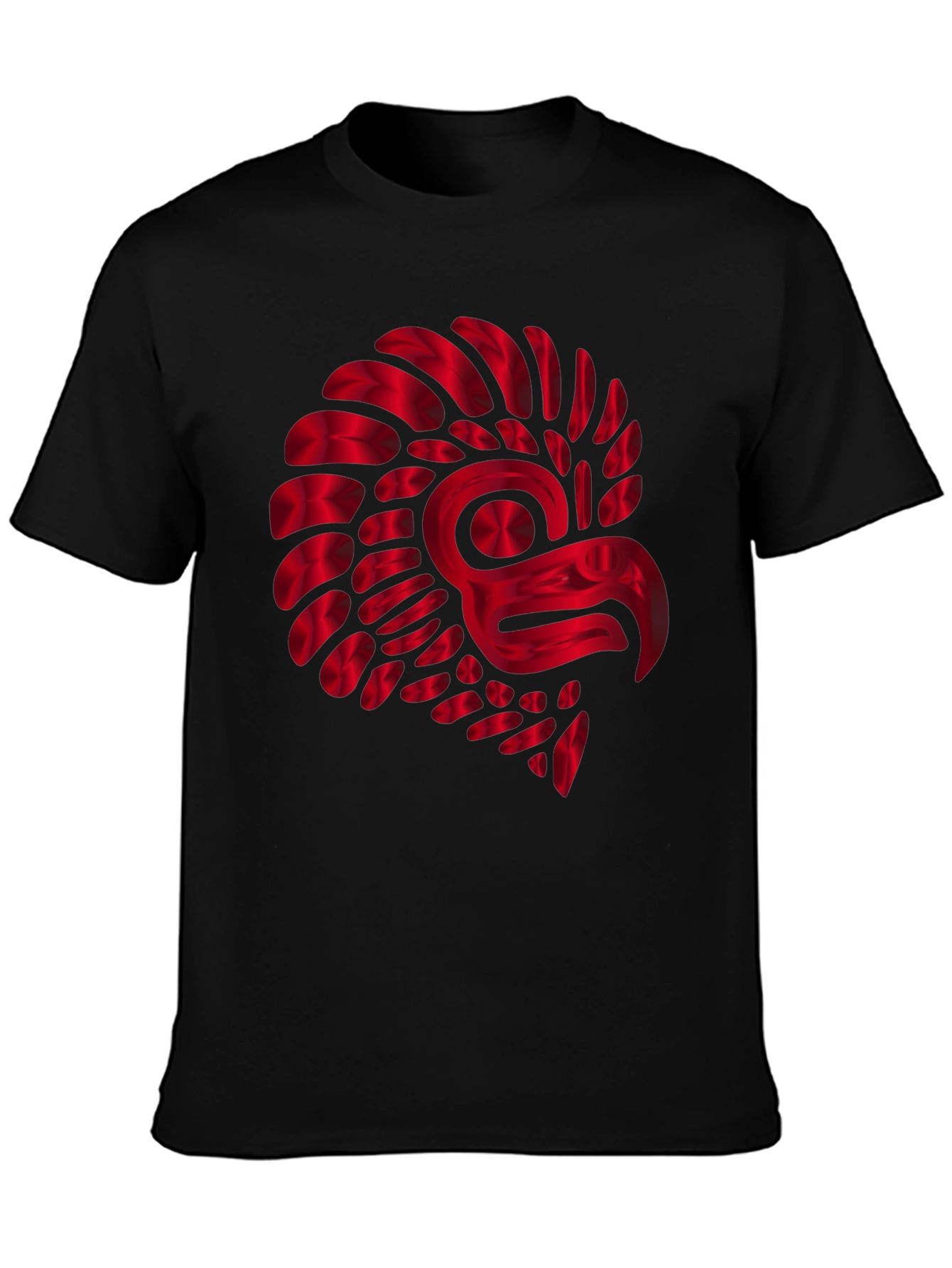 Red Metallic Eagle Design Black T-Shirt