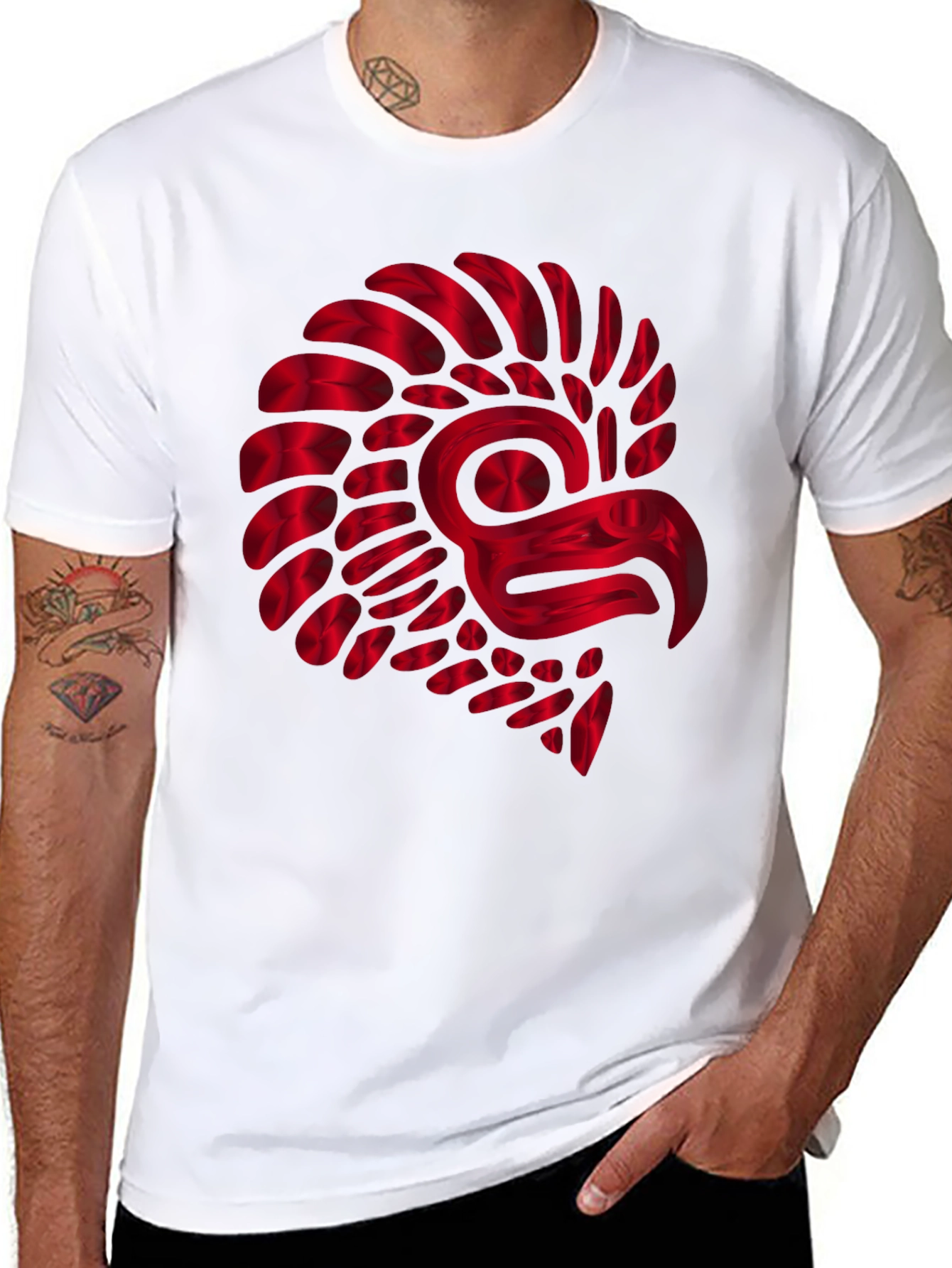 Red Metallic Eagle Design Black T-Shirt