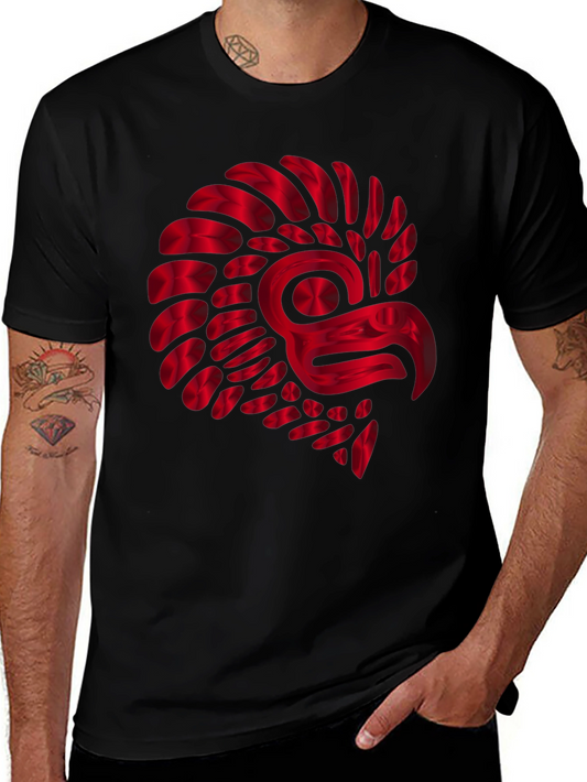 Red Metallic Eagle Design Black T-Shirt