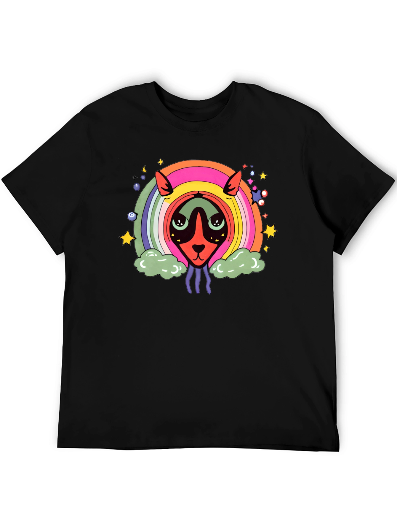 Psychedelic Rainbow Alien Black T-Shirt