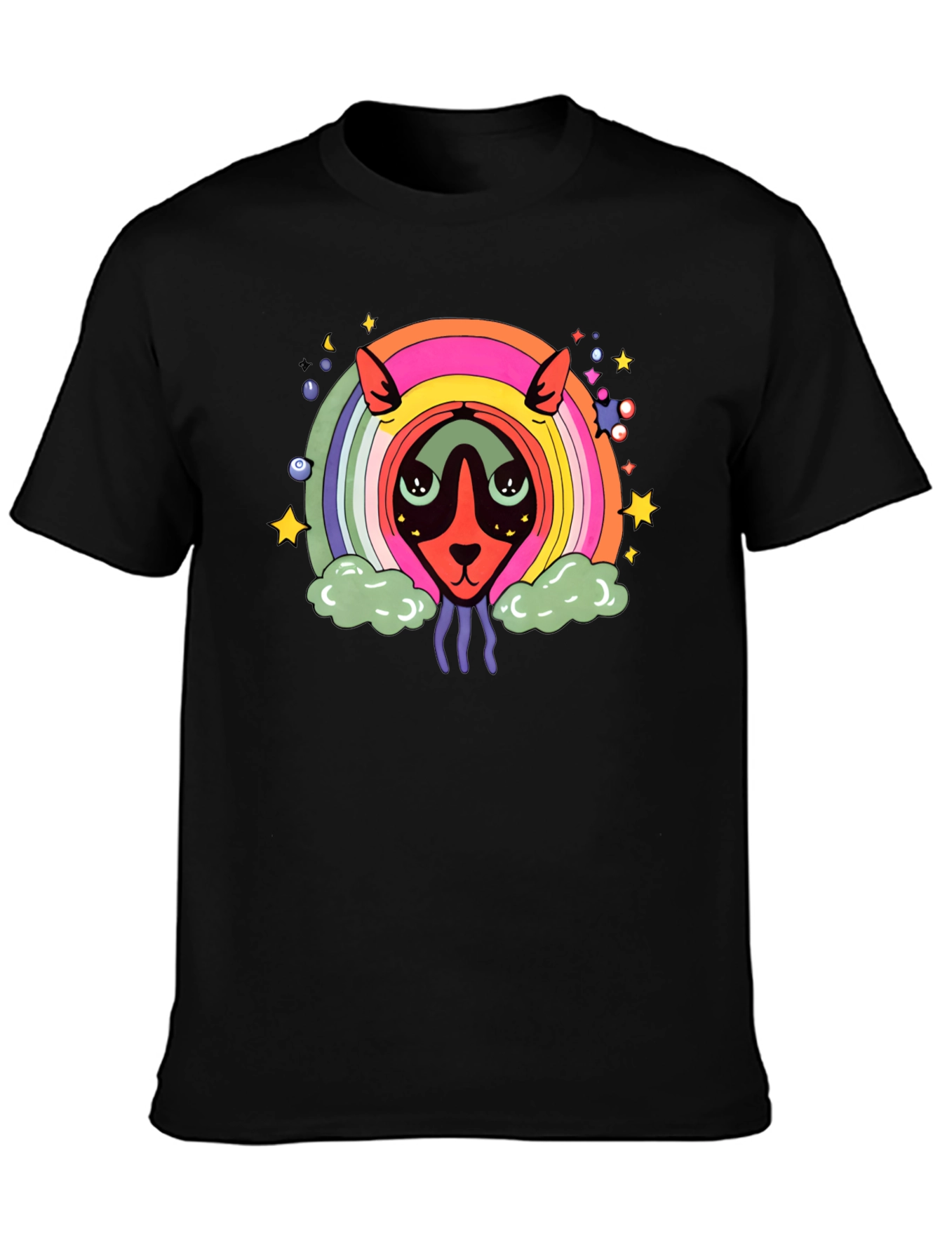 Psychedelic Rainbow Alien Black T-Shirt