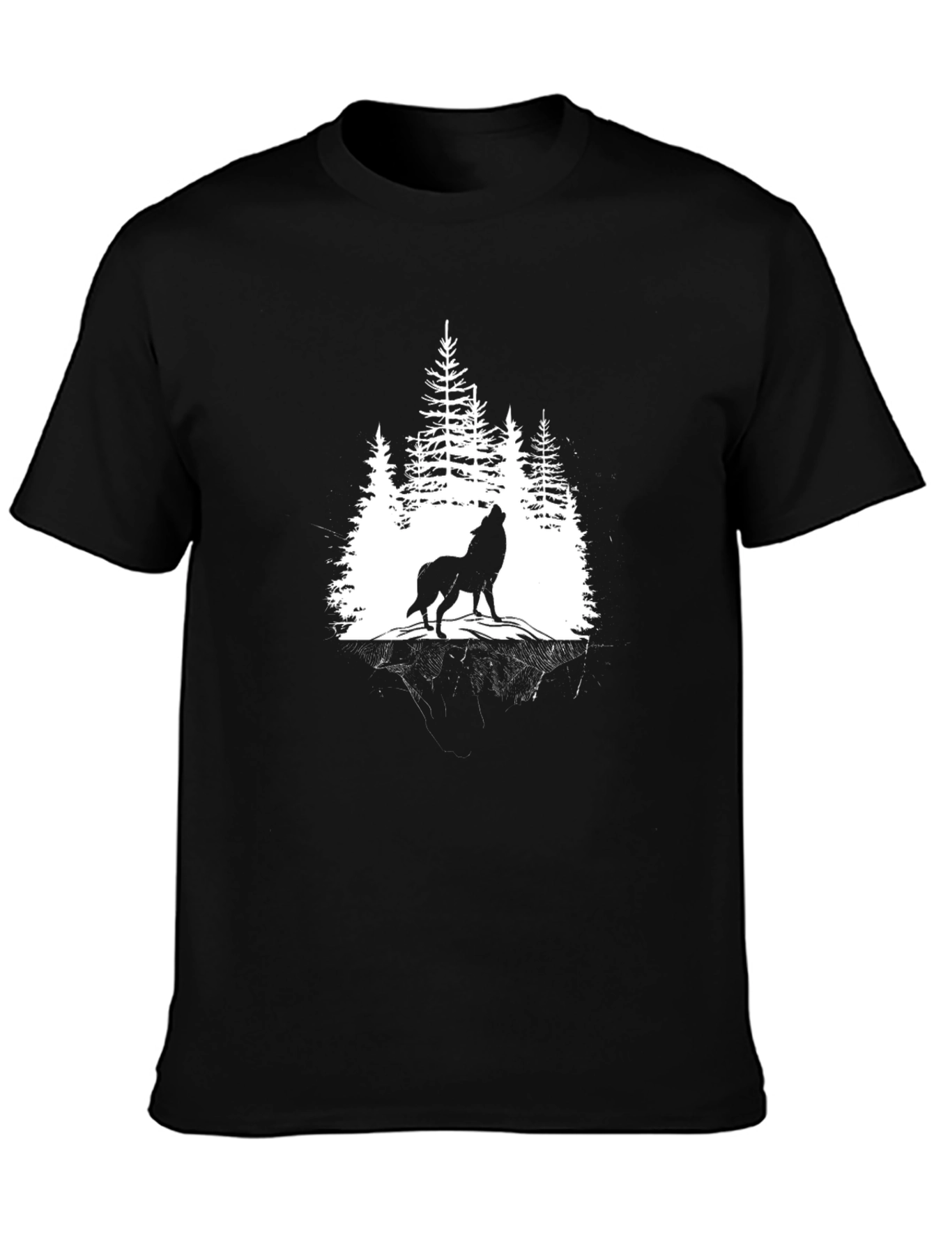 Wolf Howling in Forest Graphic T-Shirt - Black