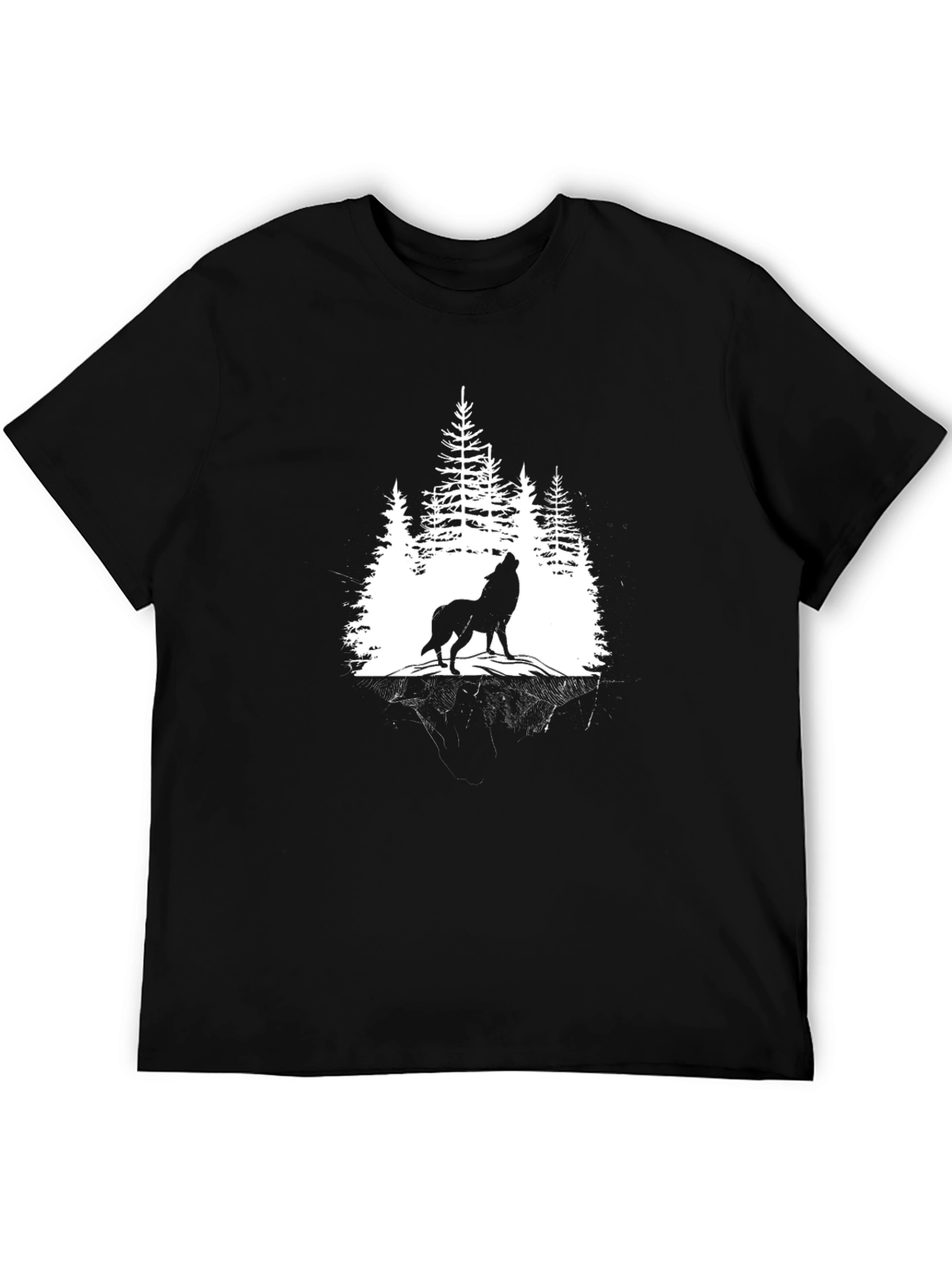 Wolf Howling in Forest Graphic T-Shirt - Black