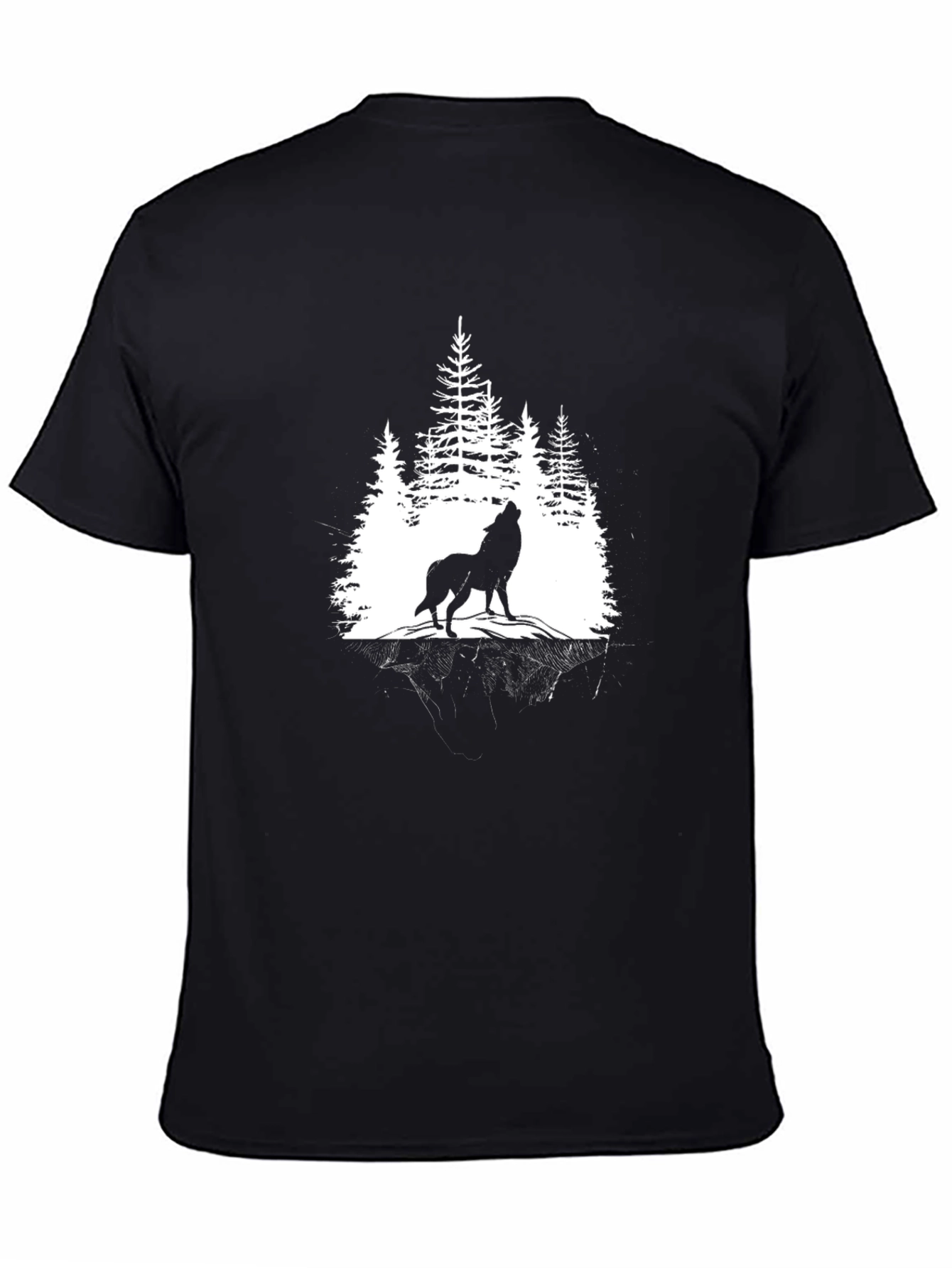 Wolf Howling in Forest Graphic T-Shirt - Black