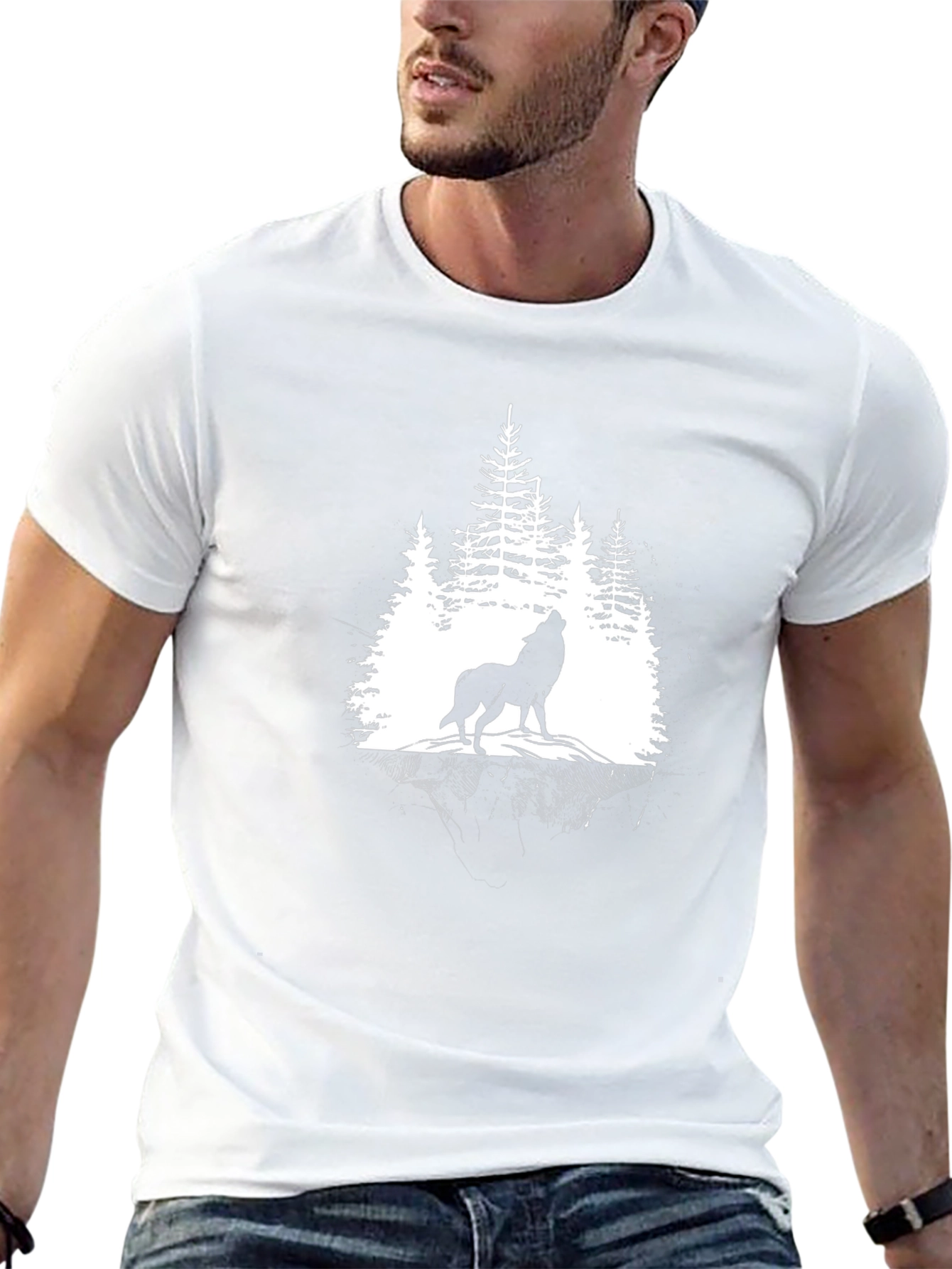 Wolf Howling in Forest Graphic T-Shirt - Black