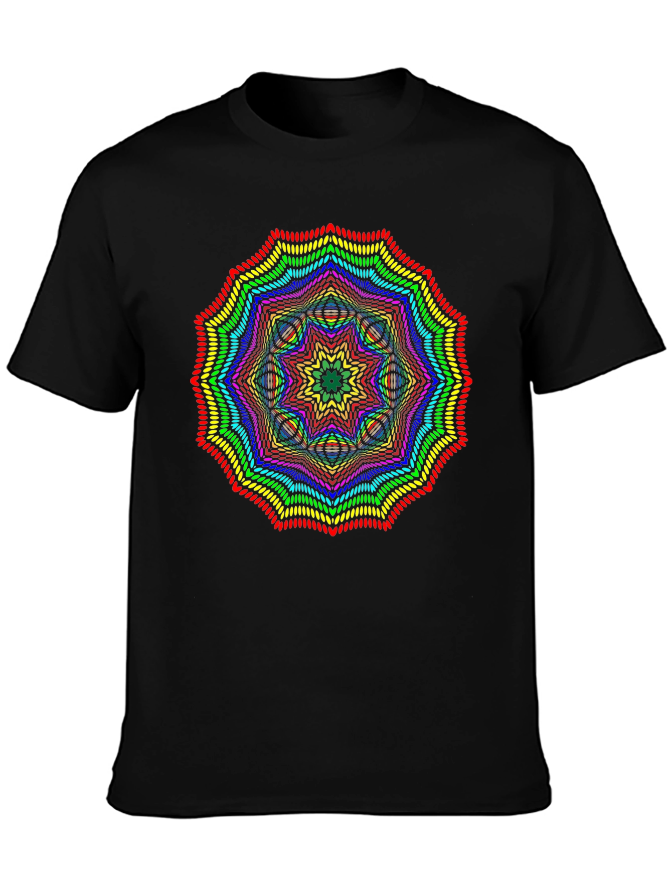 Rainbow Mandala Graphic T-Shirt - Black Crew Neck Tee