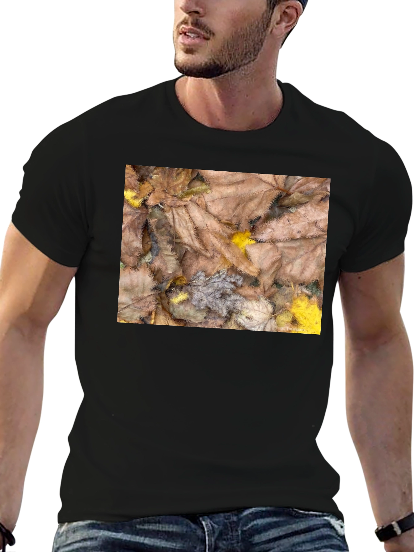 Autumn Leaves Pattern Black T-Shirt