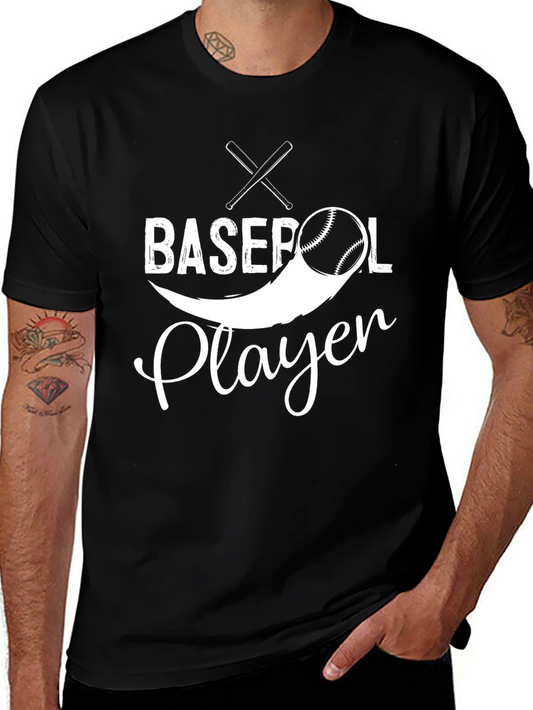 Baseball Player Graphic Tee - Black Cotton T-Shirt