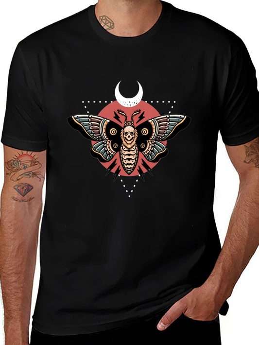 Skull Moth Graphic Tee - Black Cotton T-Shirt