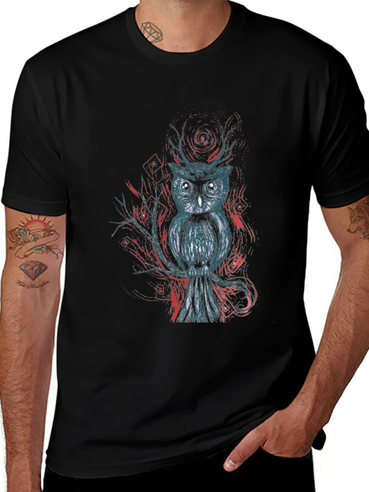 Owl Graphic Print Black T-Shirt