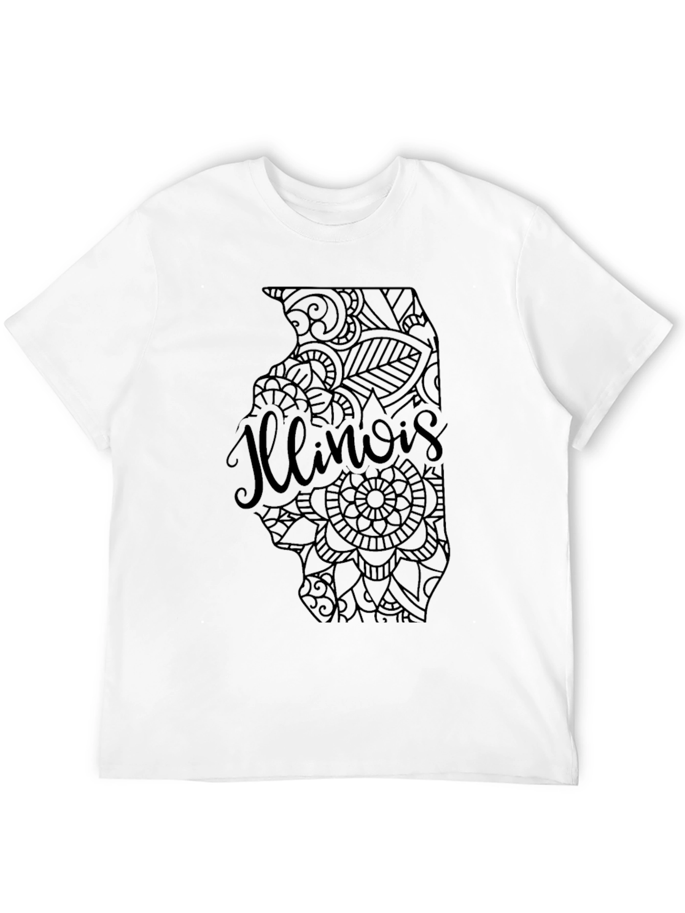 Illinois State Mandala Art Mens Black T-Shirt