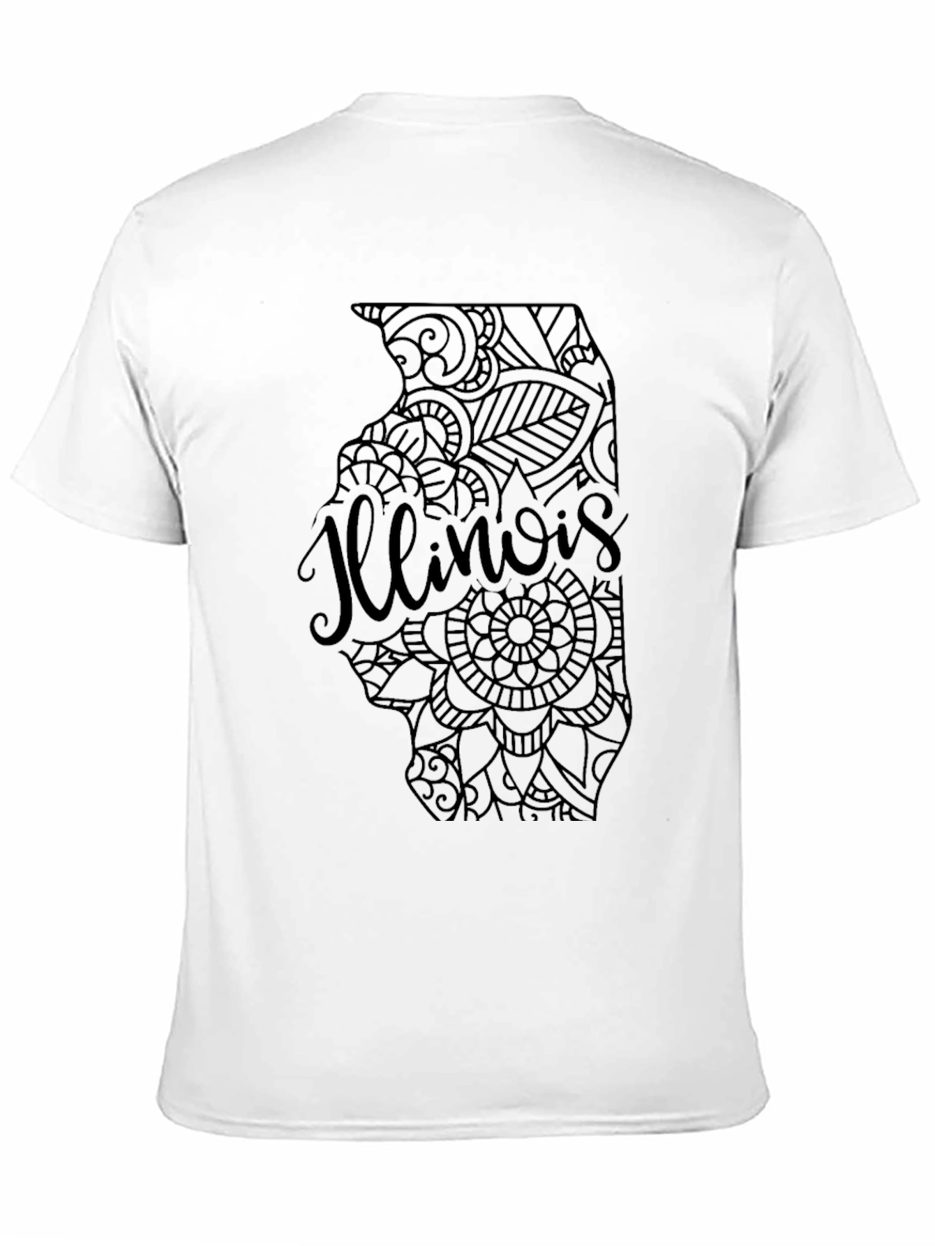 Illinois State Mandala Art Mens Black T-Shirt