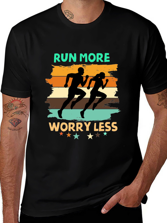 Run More Worry Less Black Graphic Tee