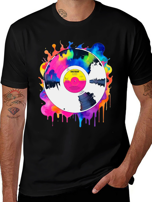 Colorful Vinyl Record Graphic Tee - Music Lover T-Shirt