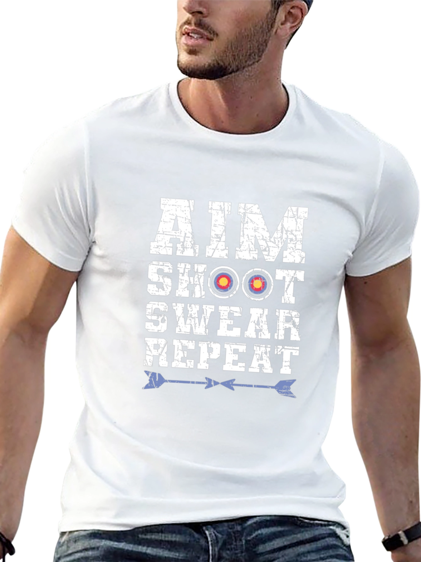 Aim Shoot Swear Repeat T-Shirt - Archery Design
