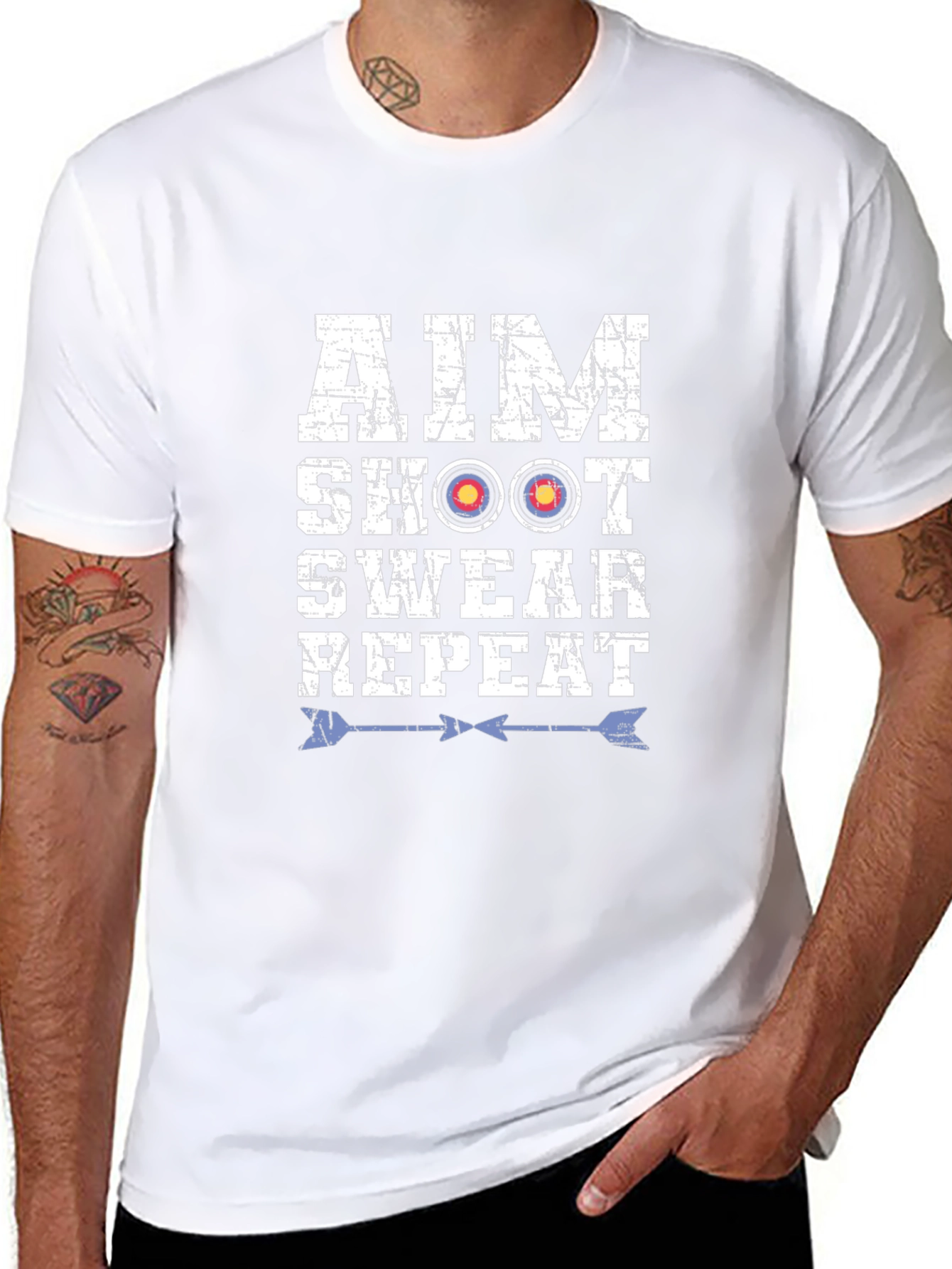 Aim Shoot Swear Repeat T-Shirt - Archery Design