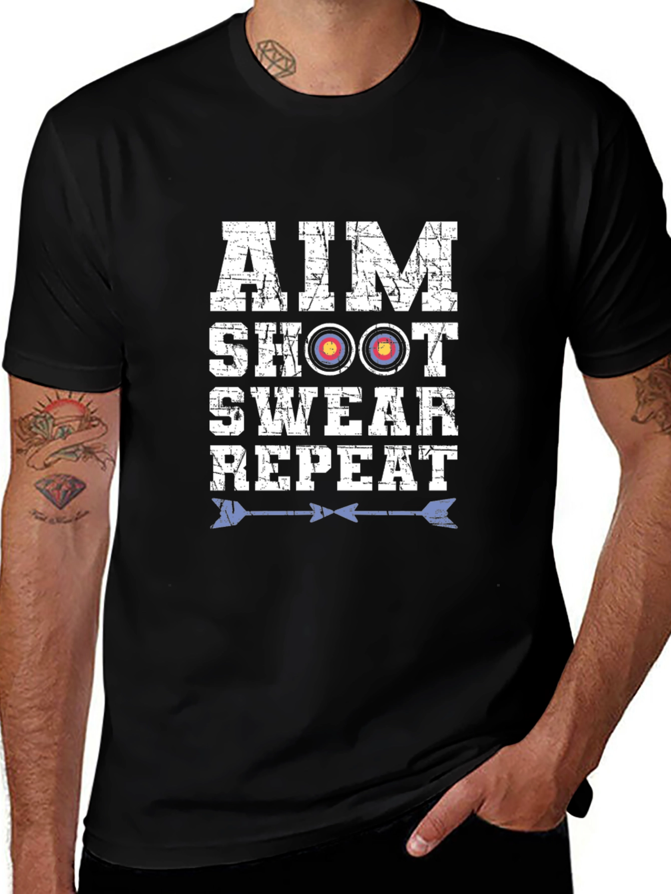 Aim Shoot Swear Repeat T-Shirt - Archery Design