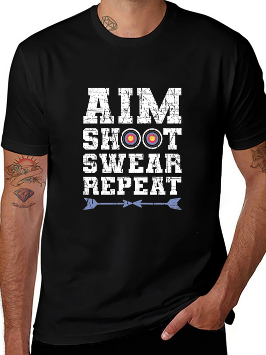 Aim Shoot Swear Repeat T-Shirt - Archery Design