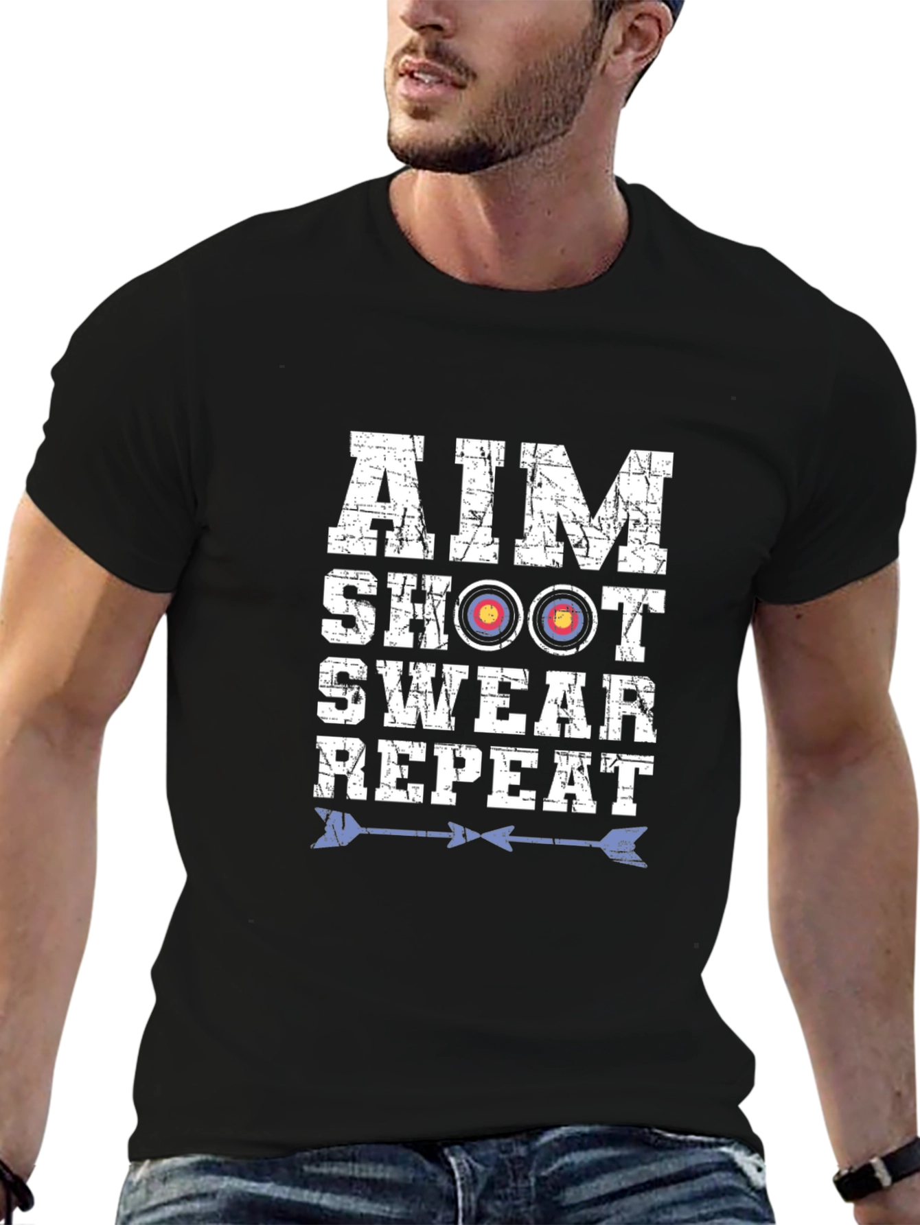 Aim Shoot Swear Repeat T-Shirt - Archery Design