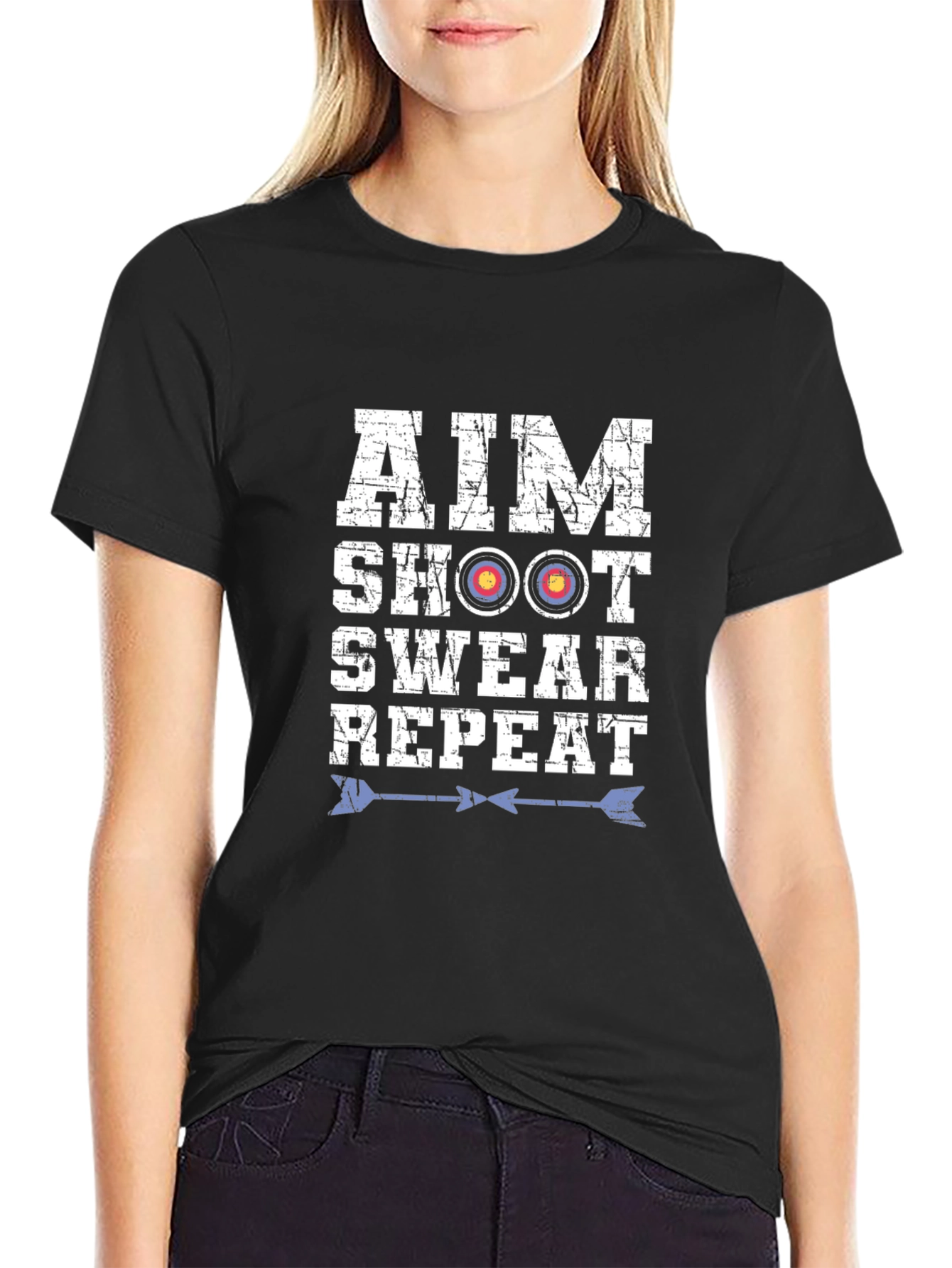 Aim Shoot Swear Repeat T-Shirt - Archery Design