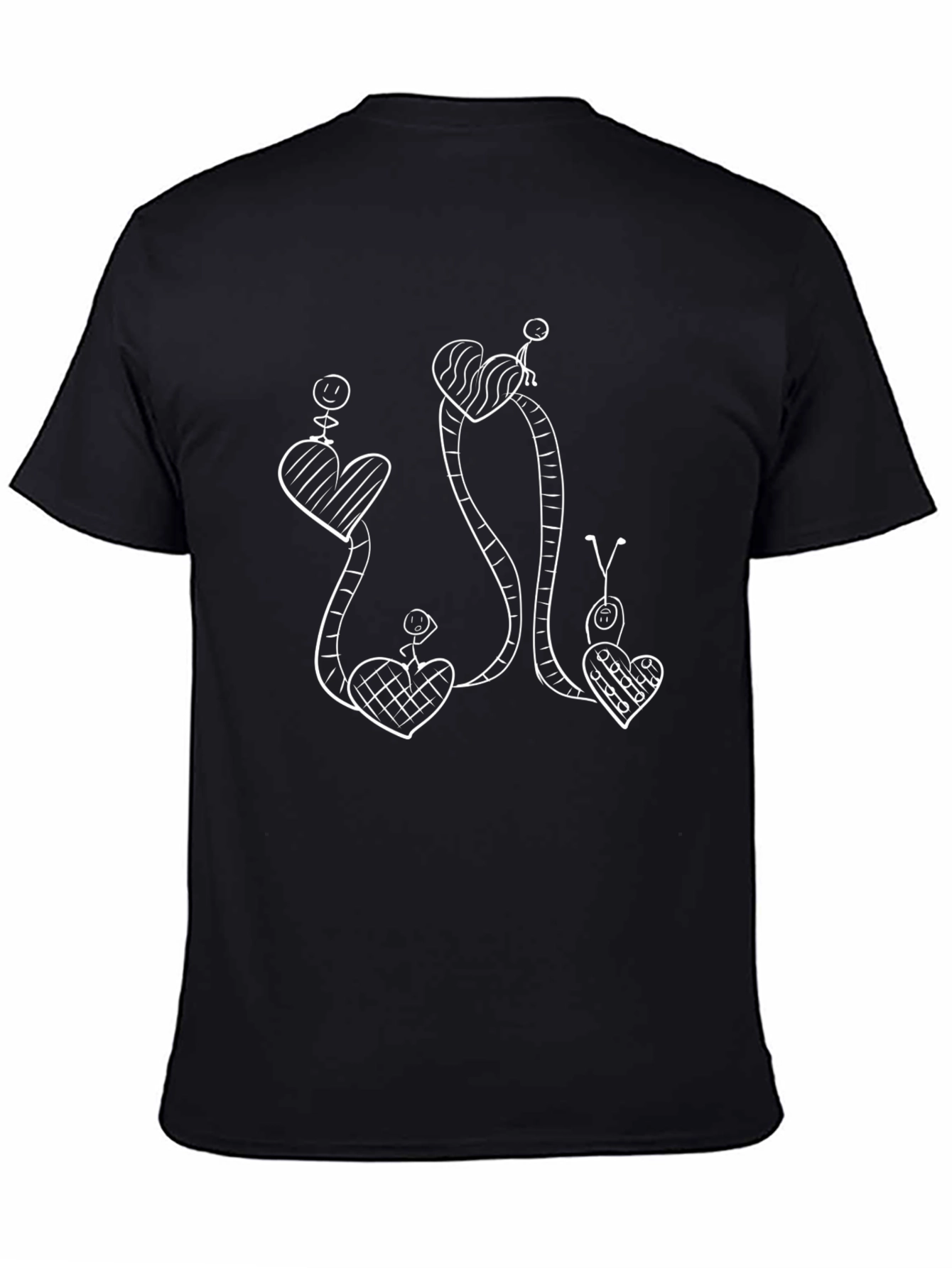 Whimsical Heart Vine Graphic Tee - Black