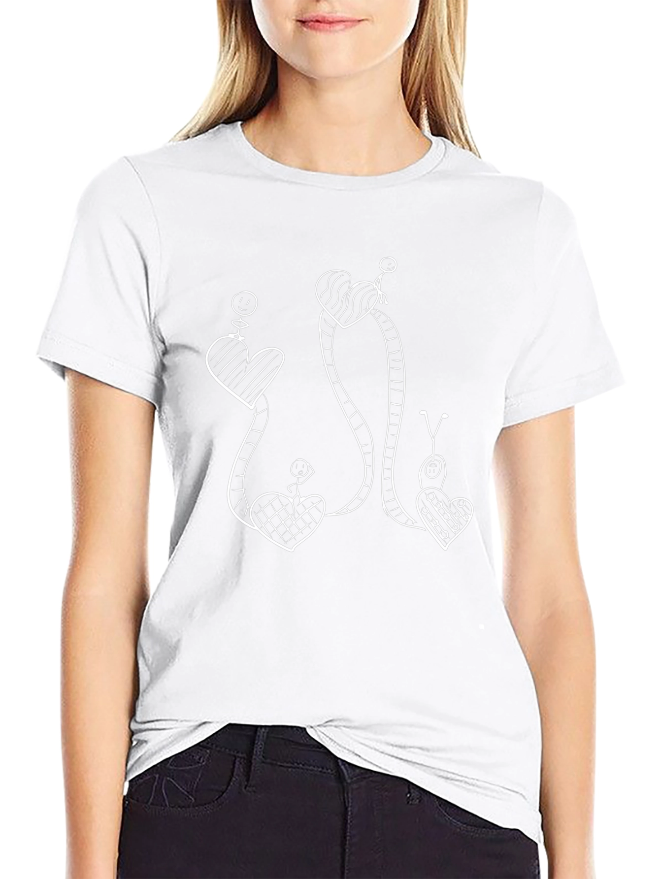 Whimsical Heart Vine Graphic Tee - Black