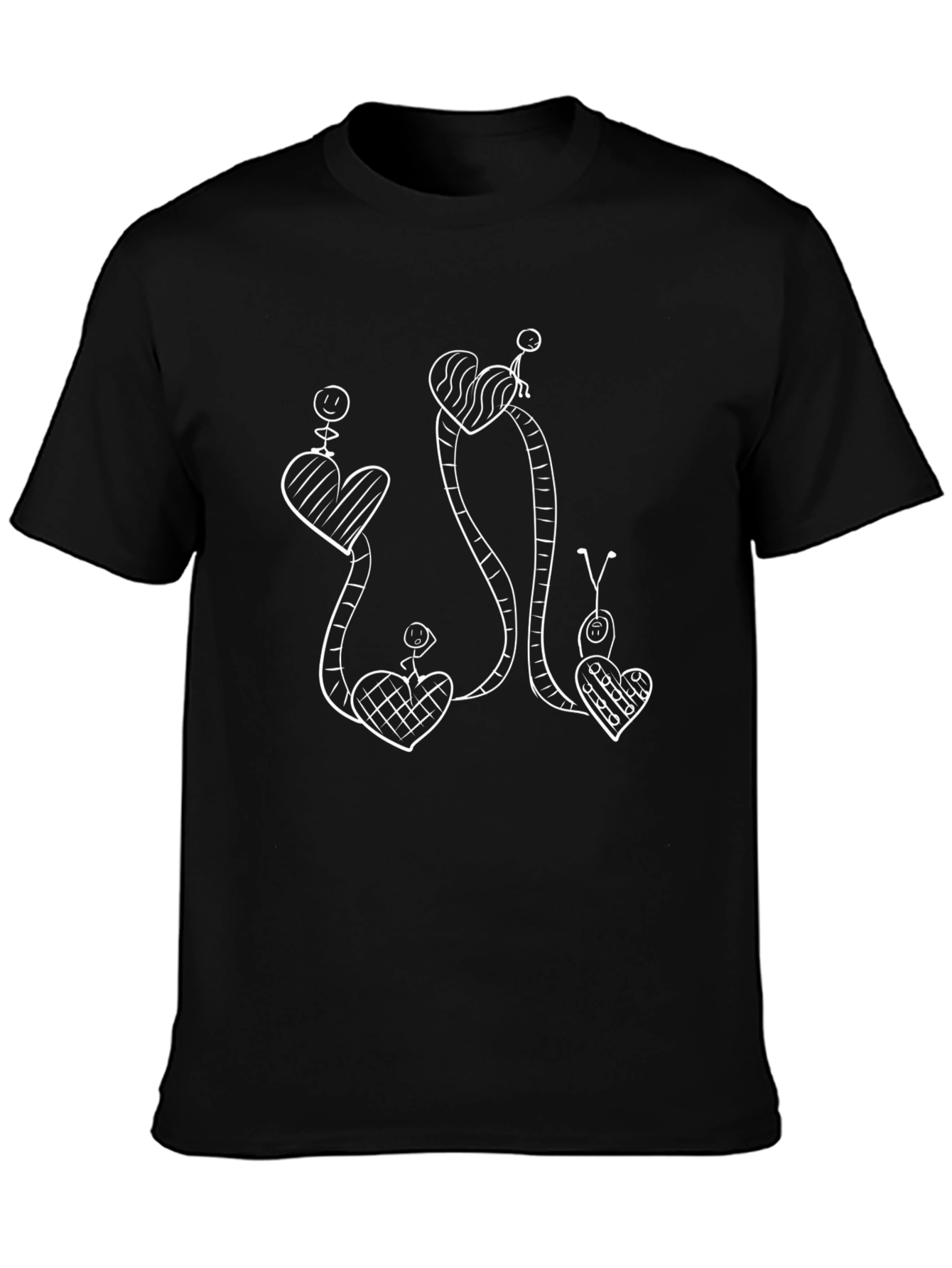 Whimsical Heart Vine Graphic Tee - Black