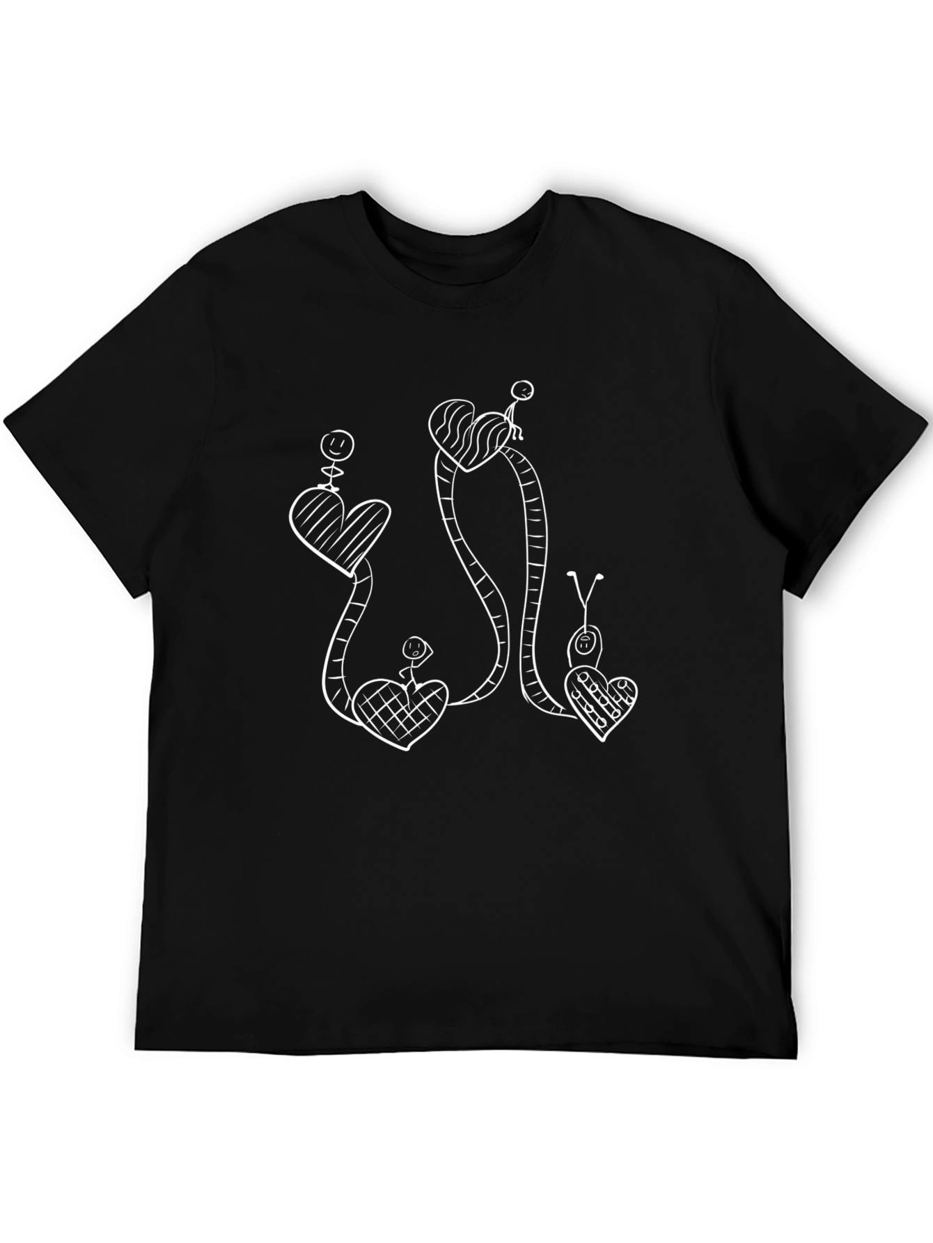 Whimsical Heart Vine Graphic Tee - Black