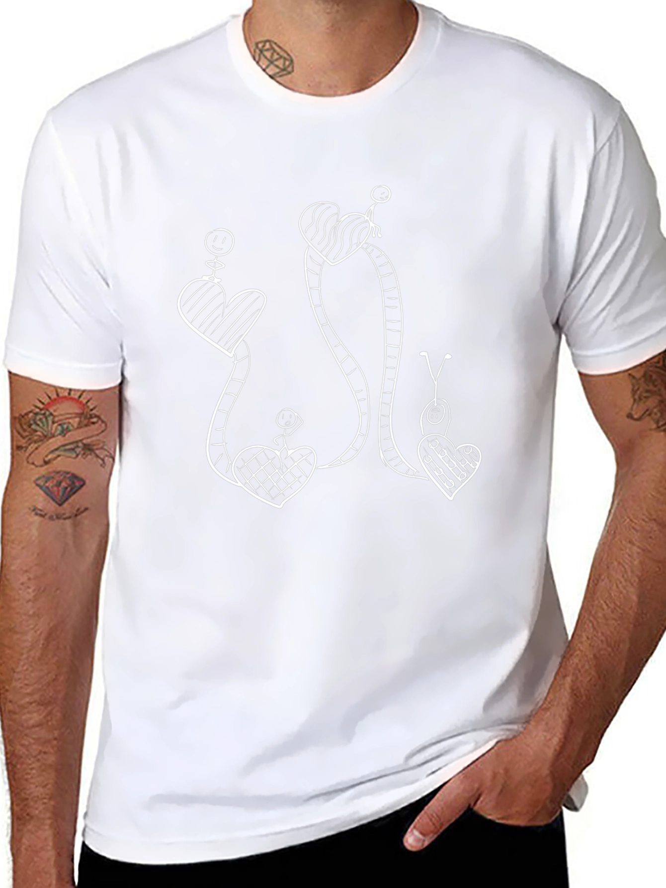 Whimsical Heart Vine Graphic Tee - Black