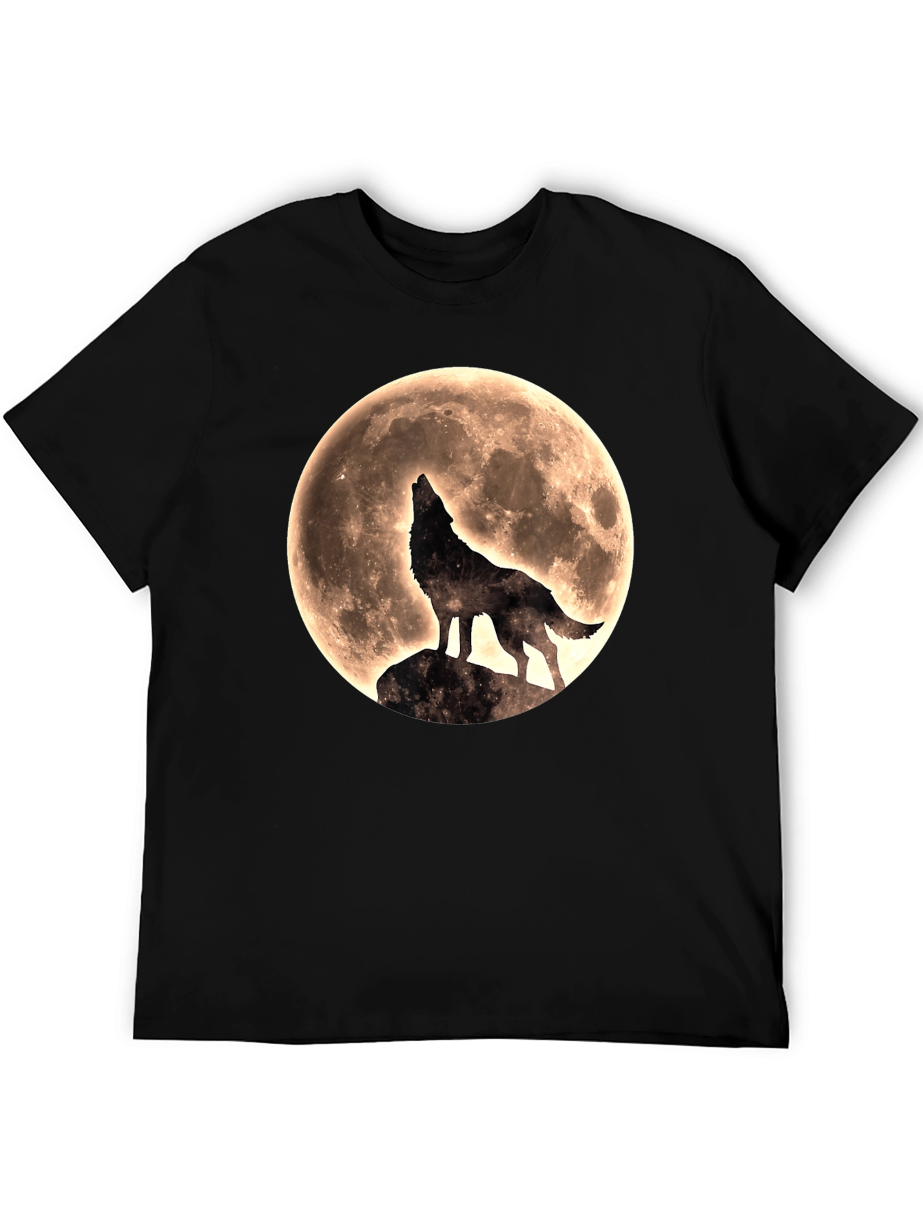 Wolf Howling at Moon Graphic T-Shirt - Black