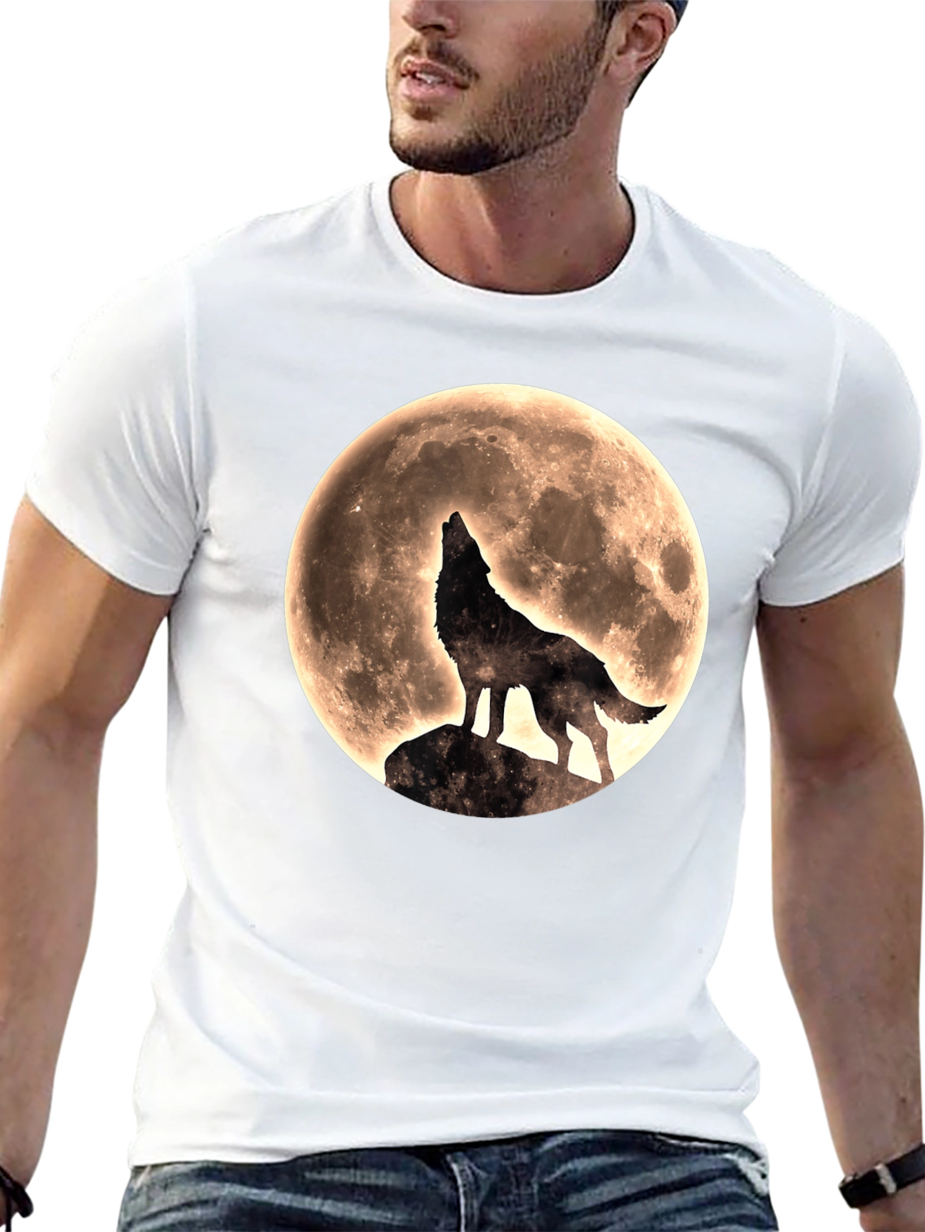 Wolf Howling at Moon Graphic T-Shirt - Black