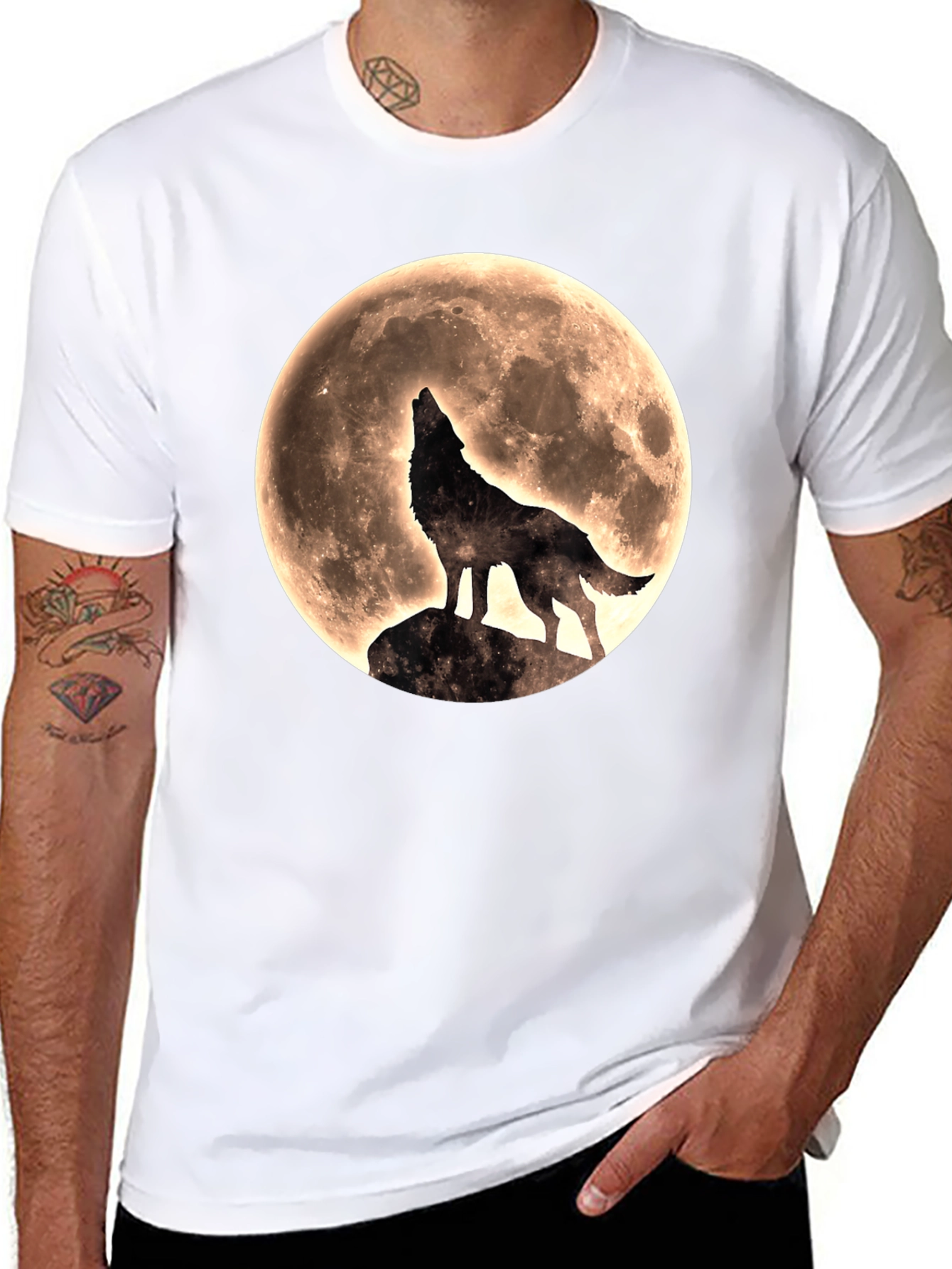 Wolf Howling at Moon Graphic T-Shirt - Black