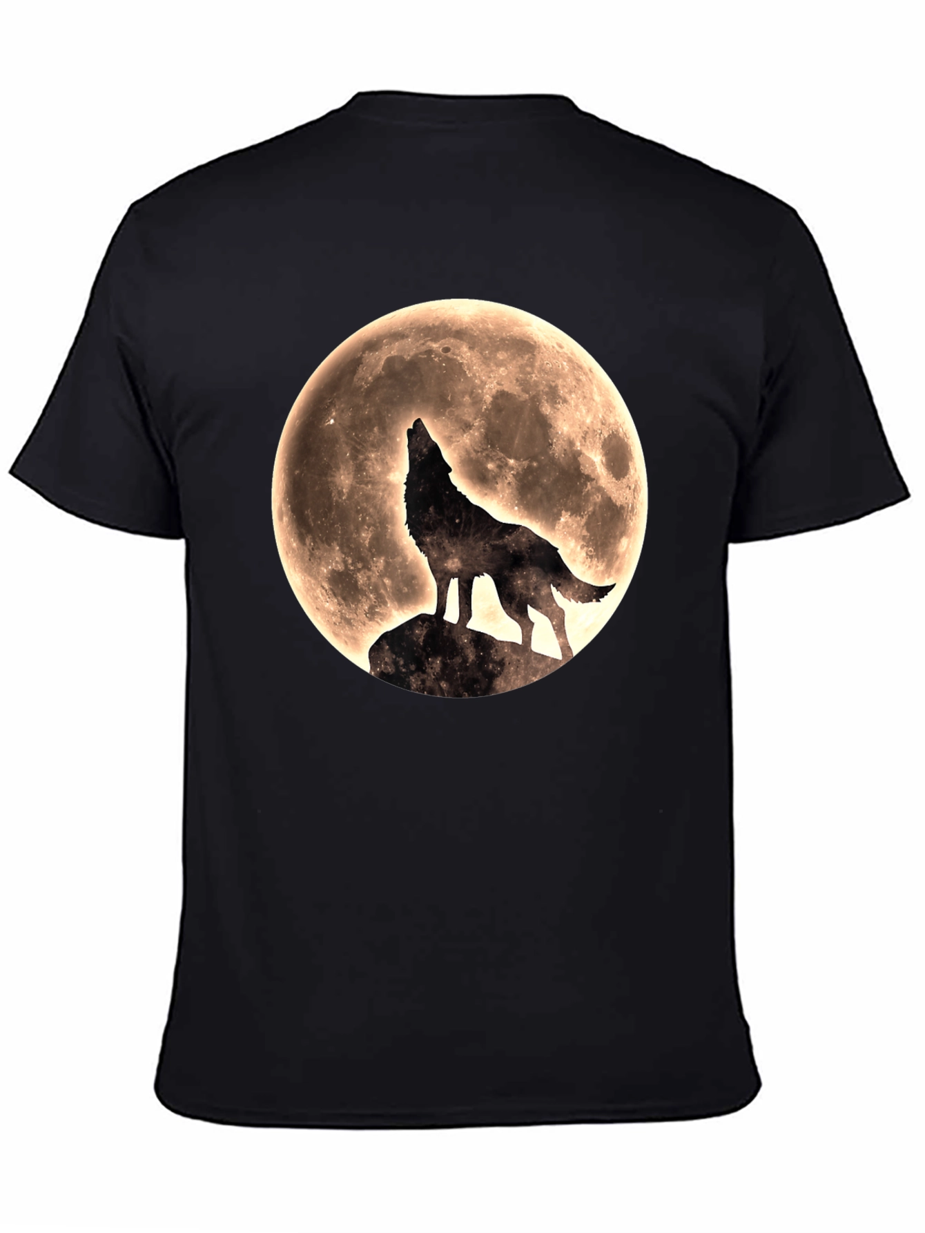 Wolf Howling at Moon Graphic T-Shirt - Black