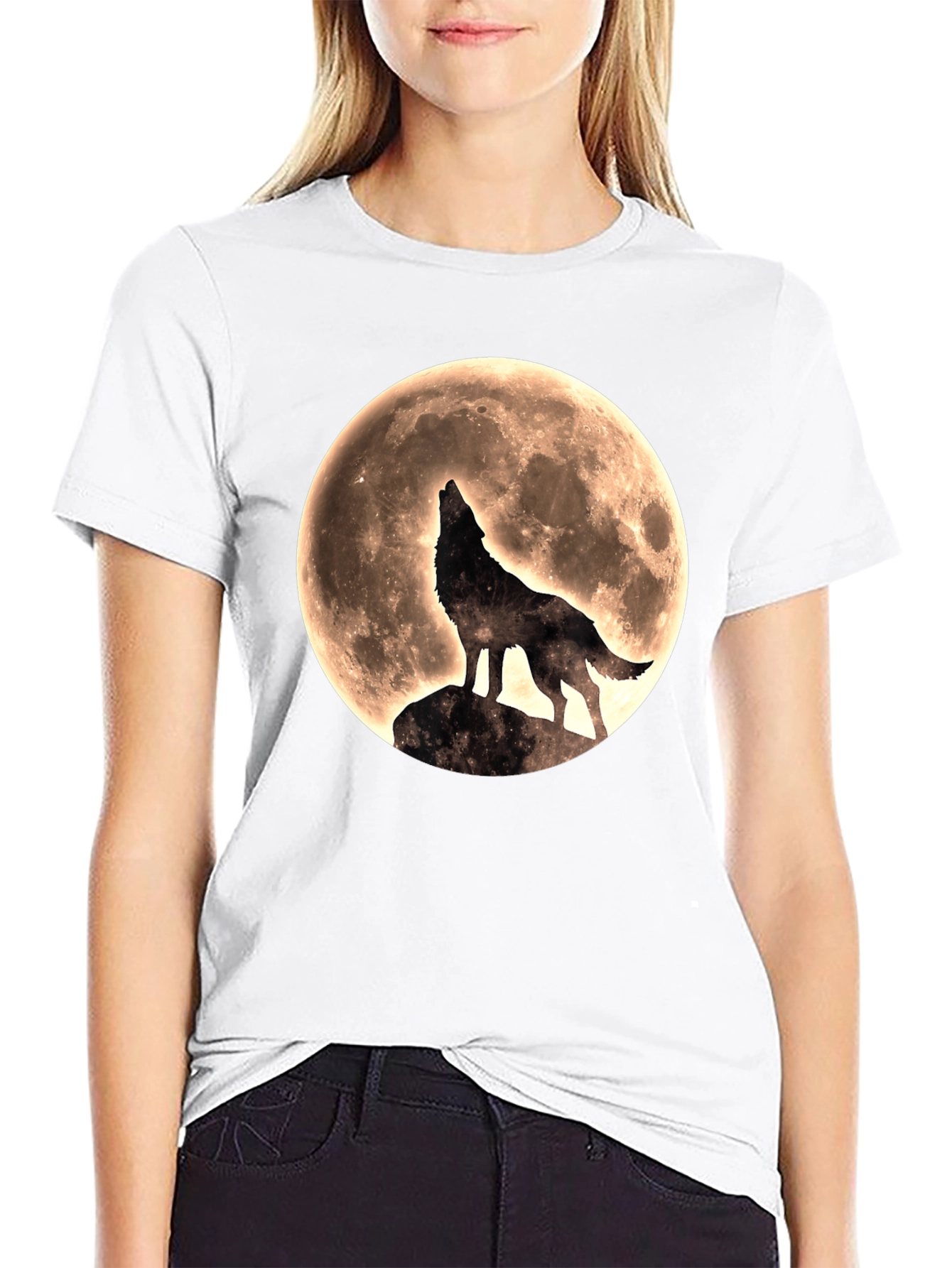 Wolf Howling at Moon Graphic T-Shirt - Black