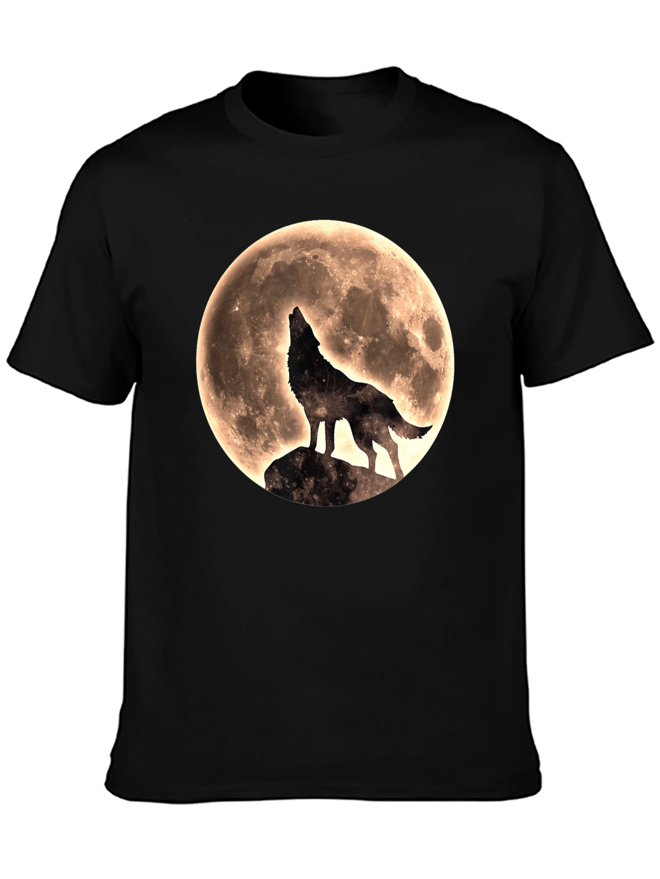 Wolf Howling at Moon Graphic T-Shirt - Black