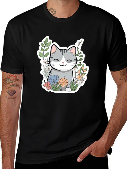 Cat in Flowers Graphic T-Shirt