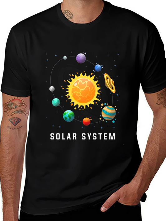 Solar System Graphic Print Black T-Shirt