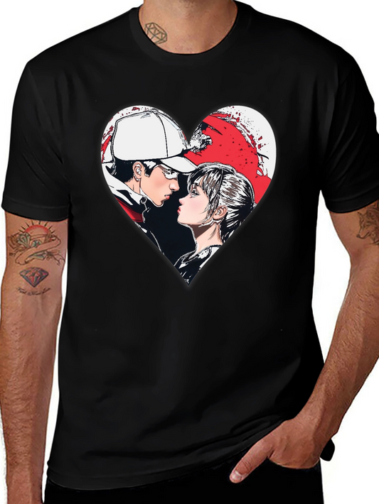 Anime Couple Heart Graphic T-Shirt