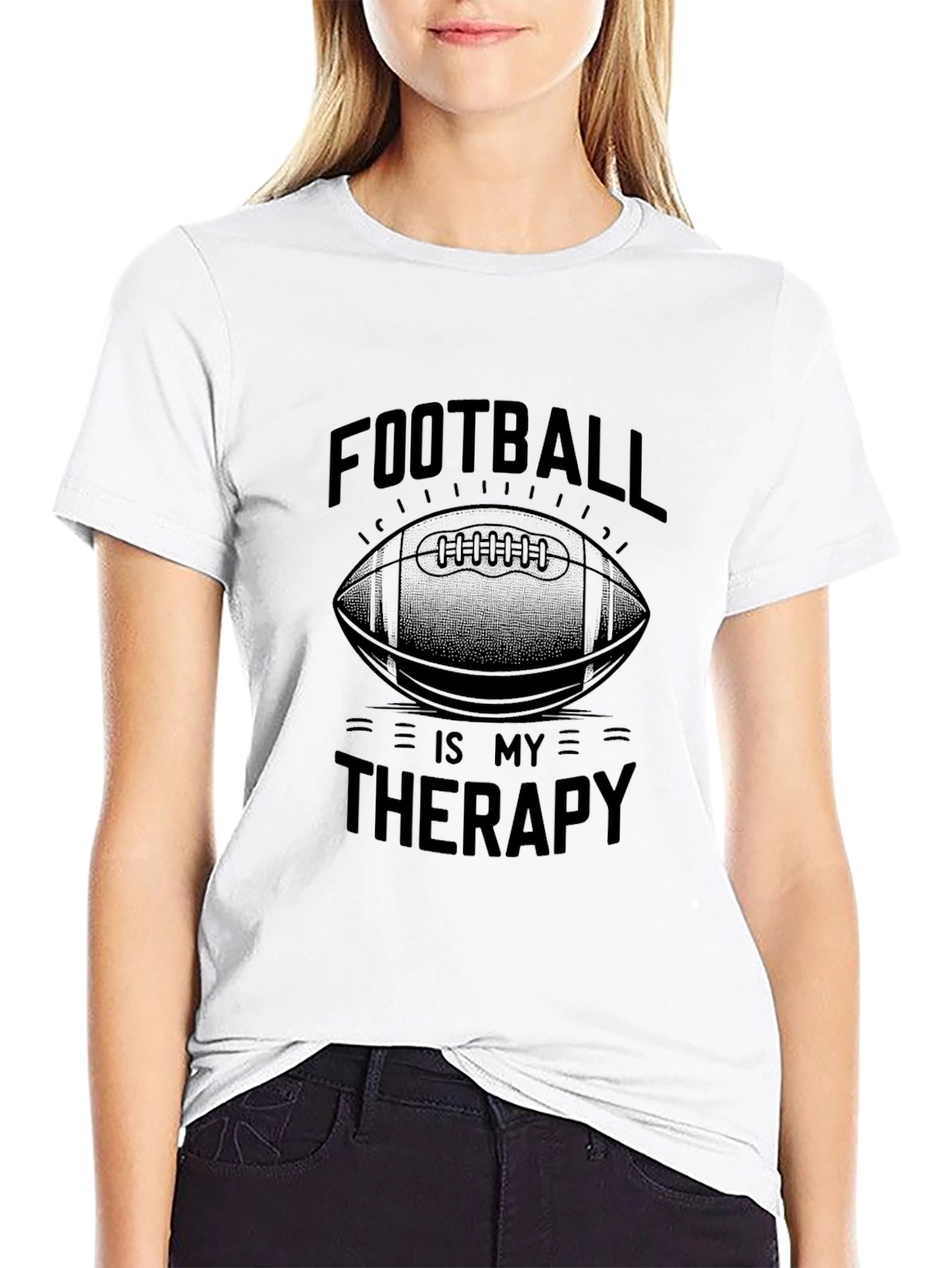 Football is My Therapy Black Graphic Tee