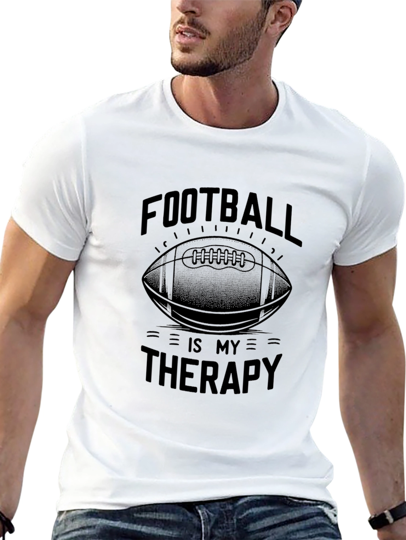 Football is My Therapy Black Graphic Tee