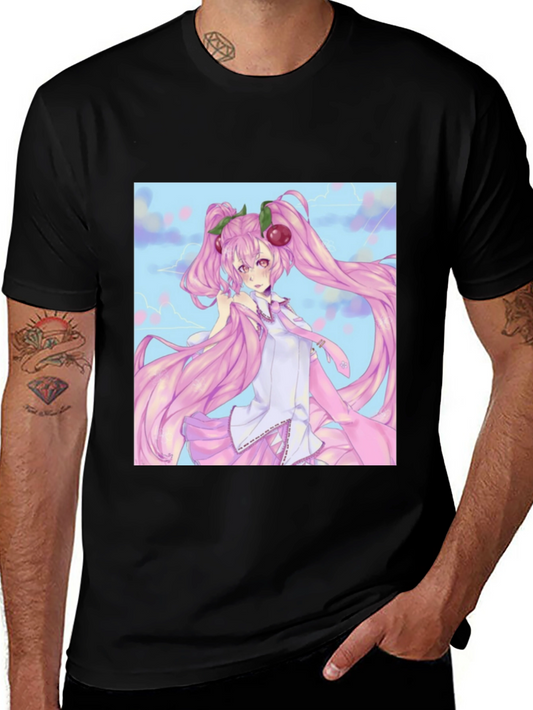 Anime Girl Graphic Tee - Black Cotton T-Shirt