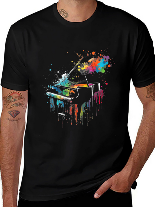 Colorful Piano Graphic Tee - Music Lover Shirt