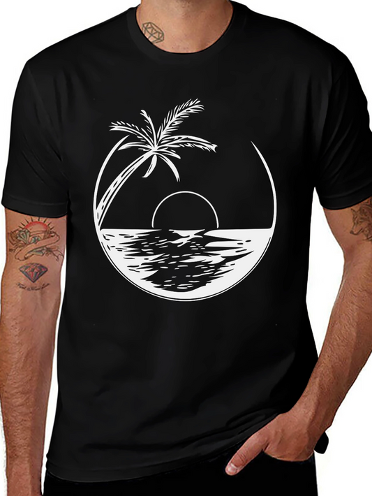 Sunset Beach Graphic Tee - Palm Tree Design