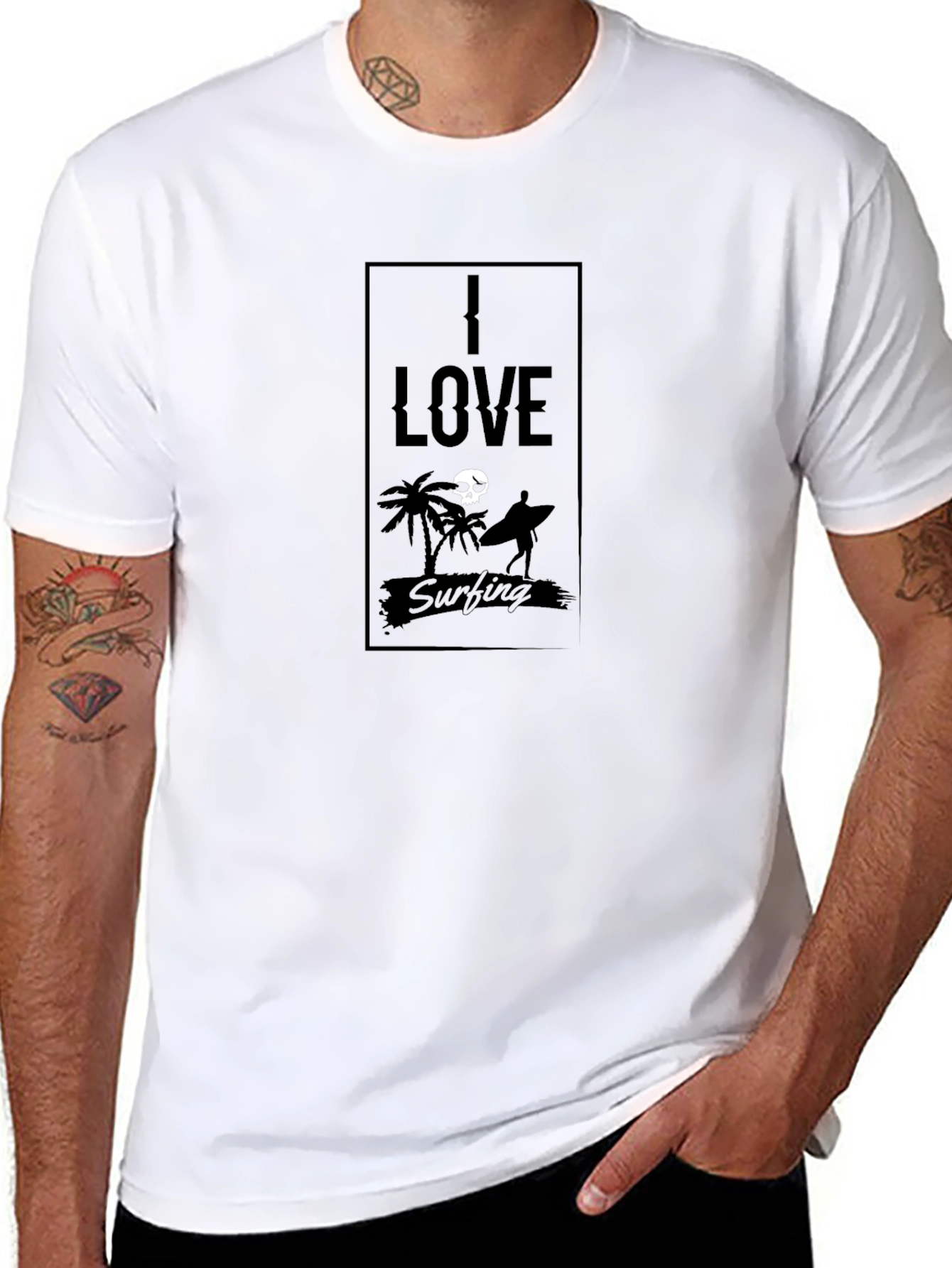 I Love Surfing Black T-Shirt