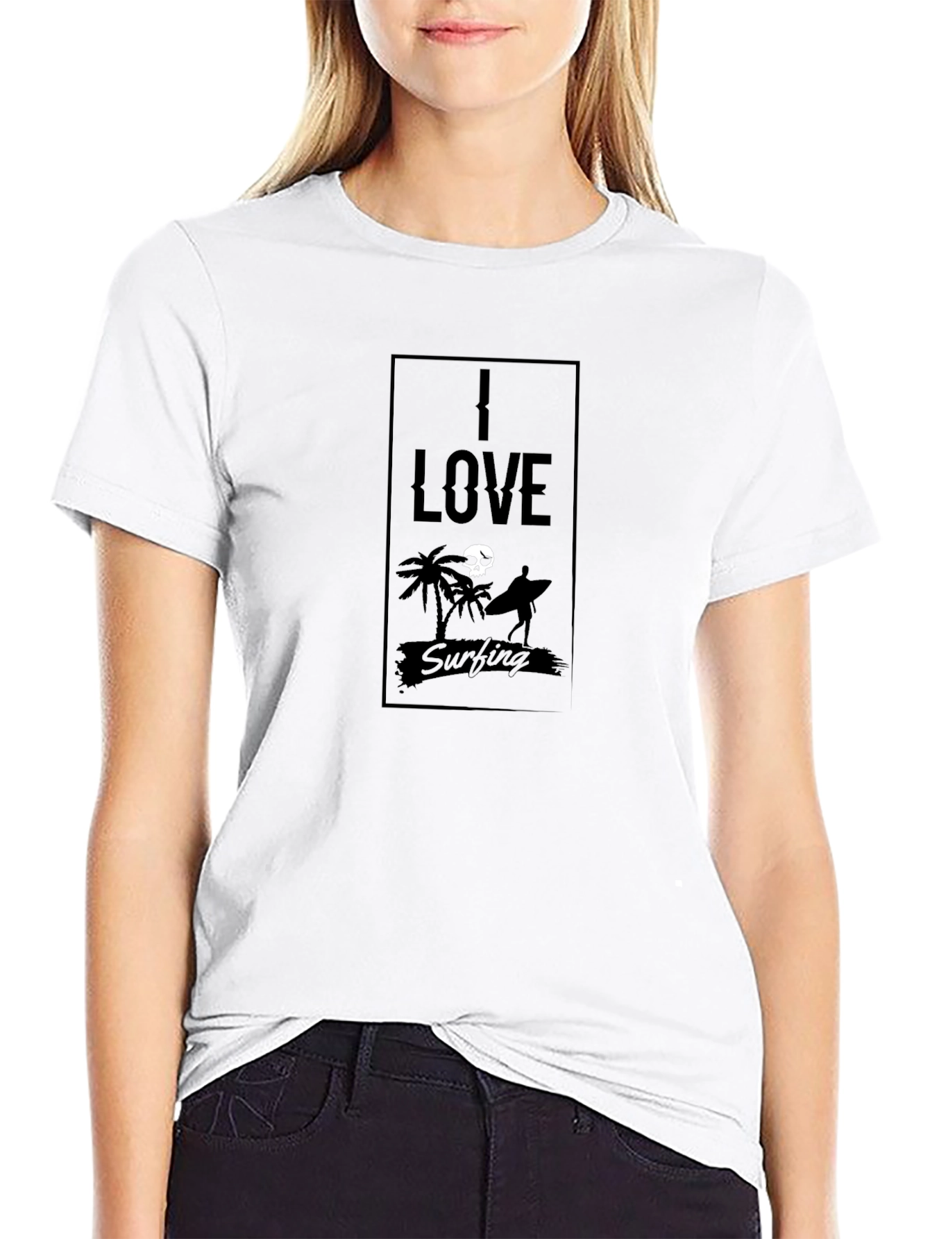 I Love Surfing Black T-Shirt