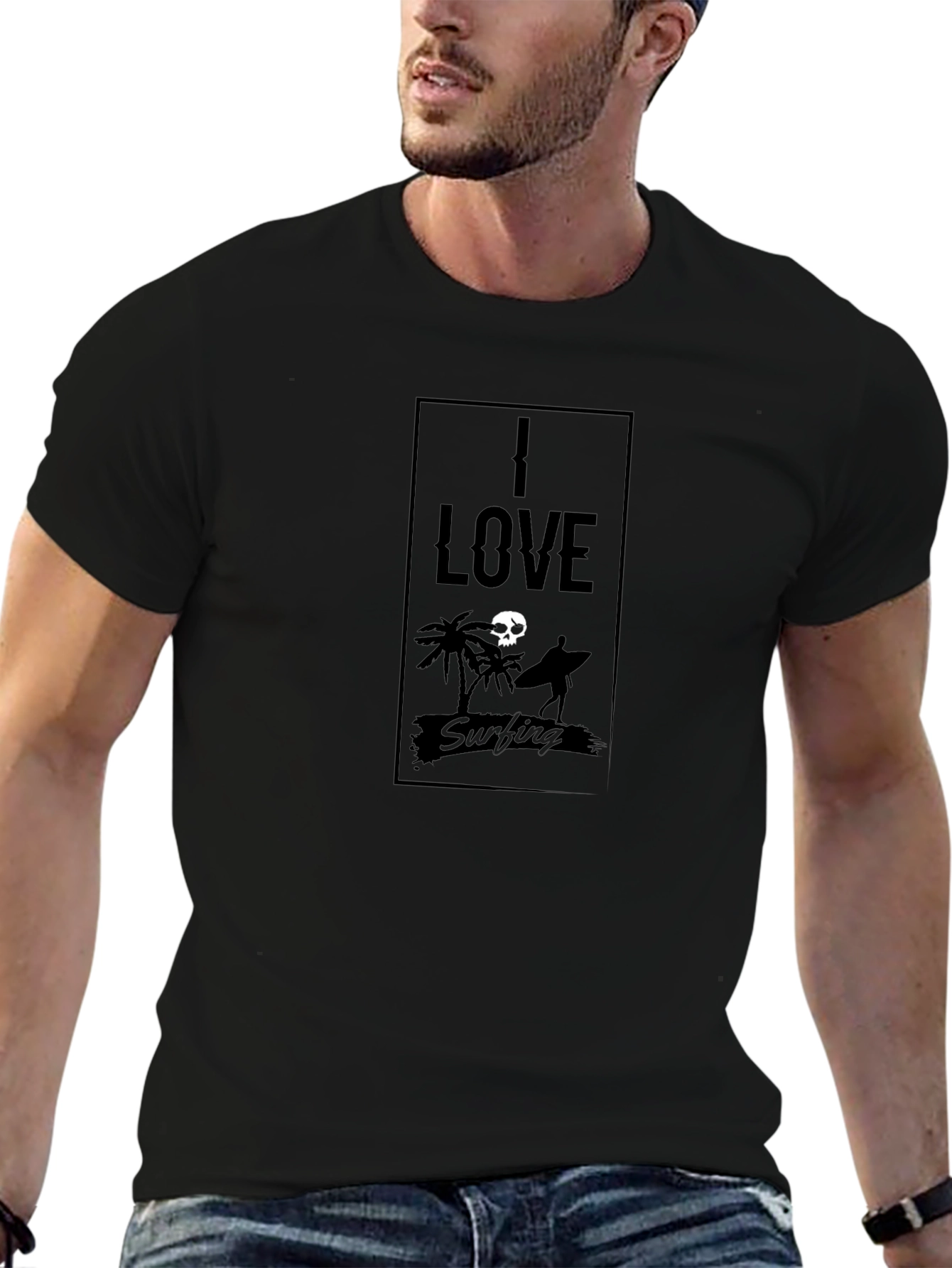 I Love Surfing Black T-Shirt