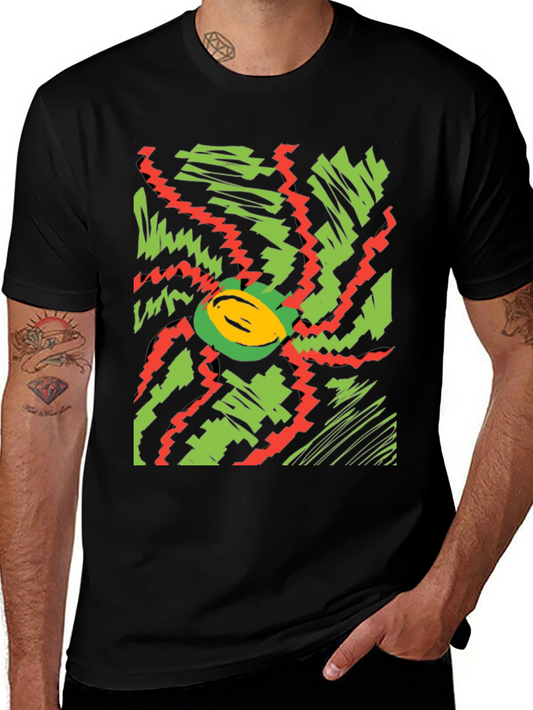 Vibrant Abstract Graphic Tee - Black Cotton T-Shirt