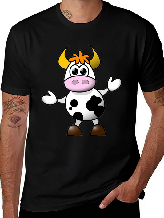 Cartoon Cow Graphic Tee - Black Unisex T-Shirt