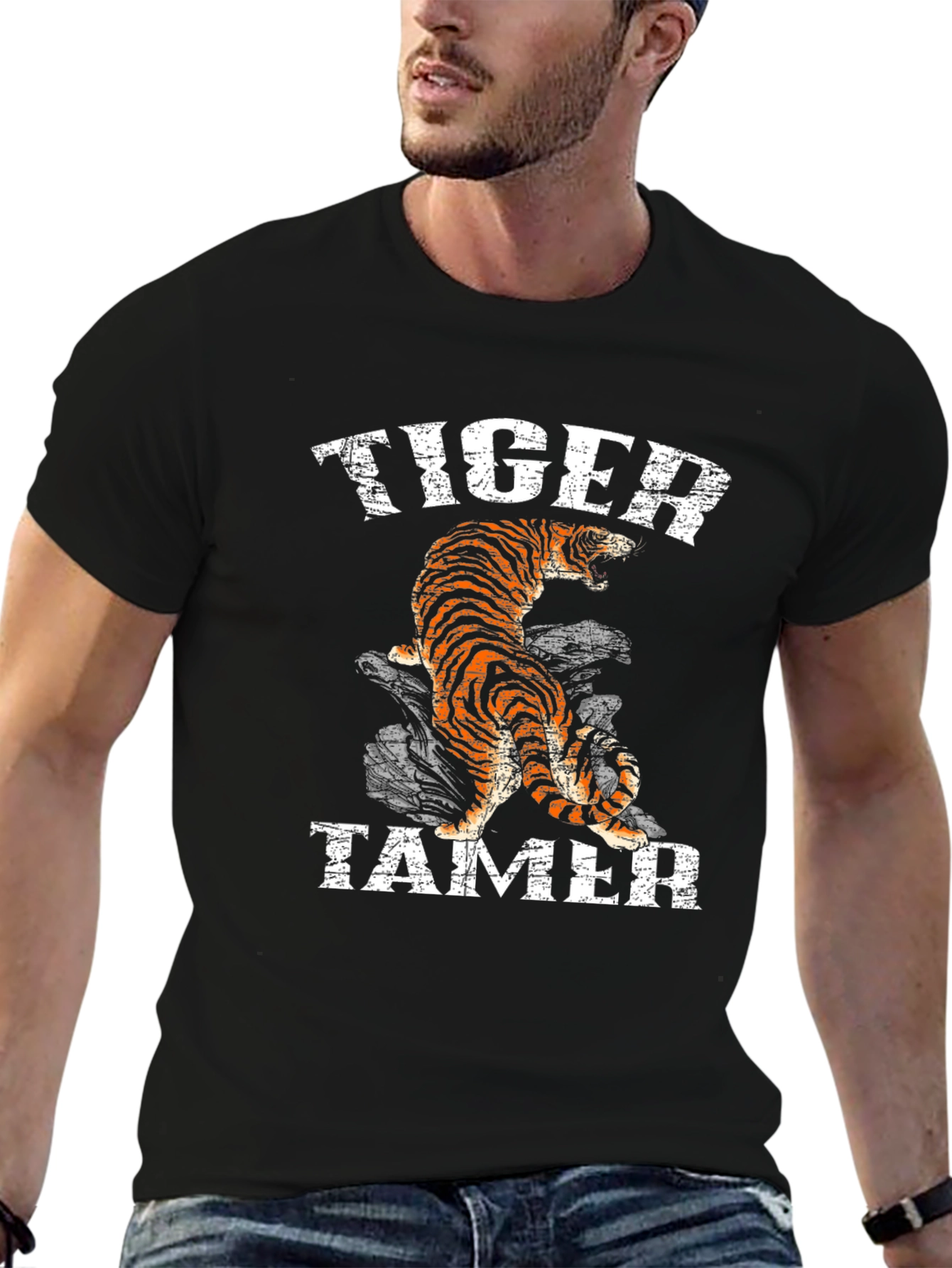 Tiger Tamer Graphic Print Black T-Shirt