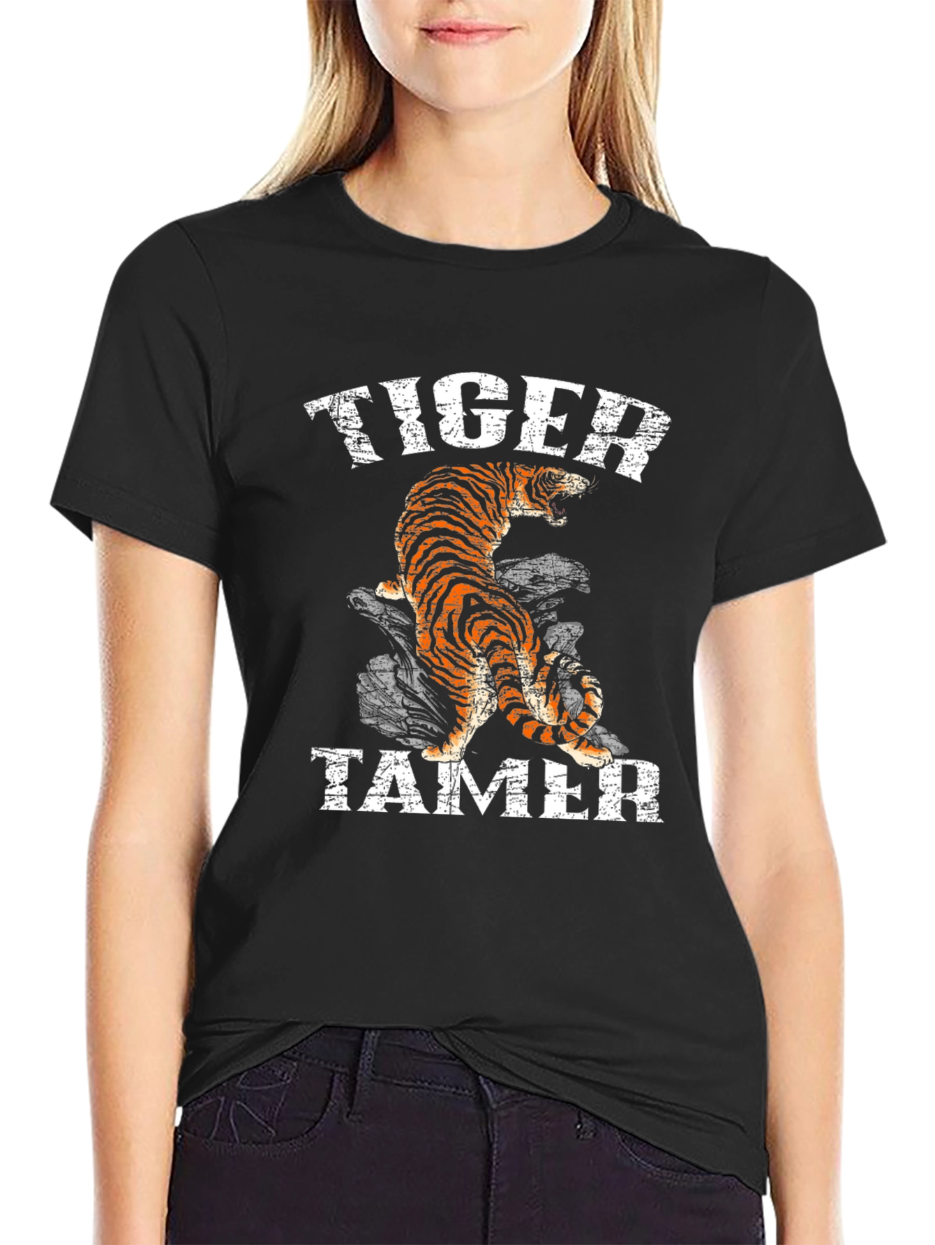 Tiger Tamer Graphic Print Black T-Shirt